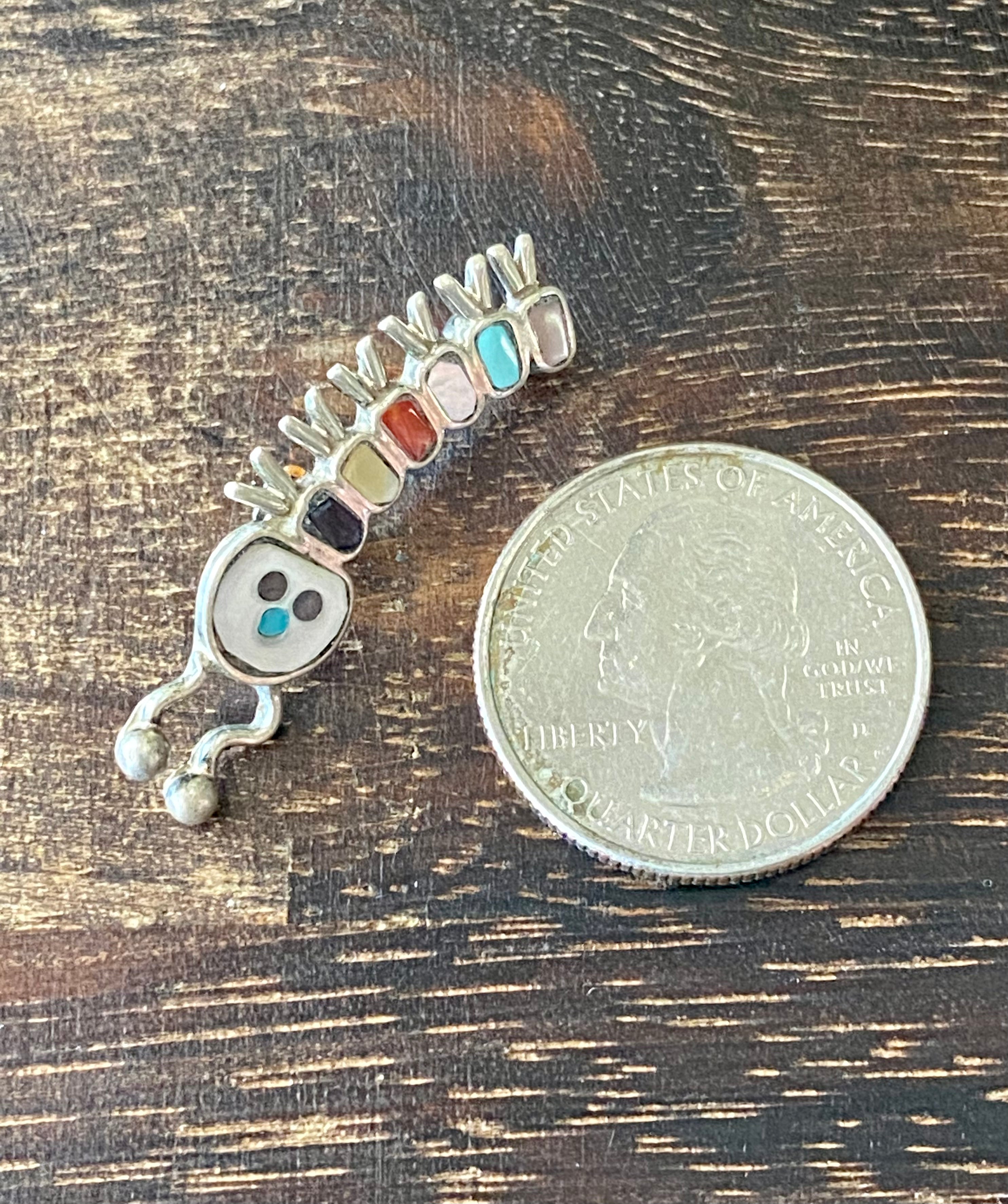 Howard Shelendewa Multi Stone & Sterling Silver Inlay Caterpillar Pin