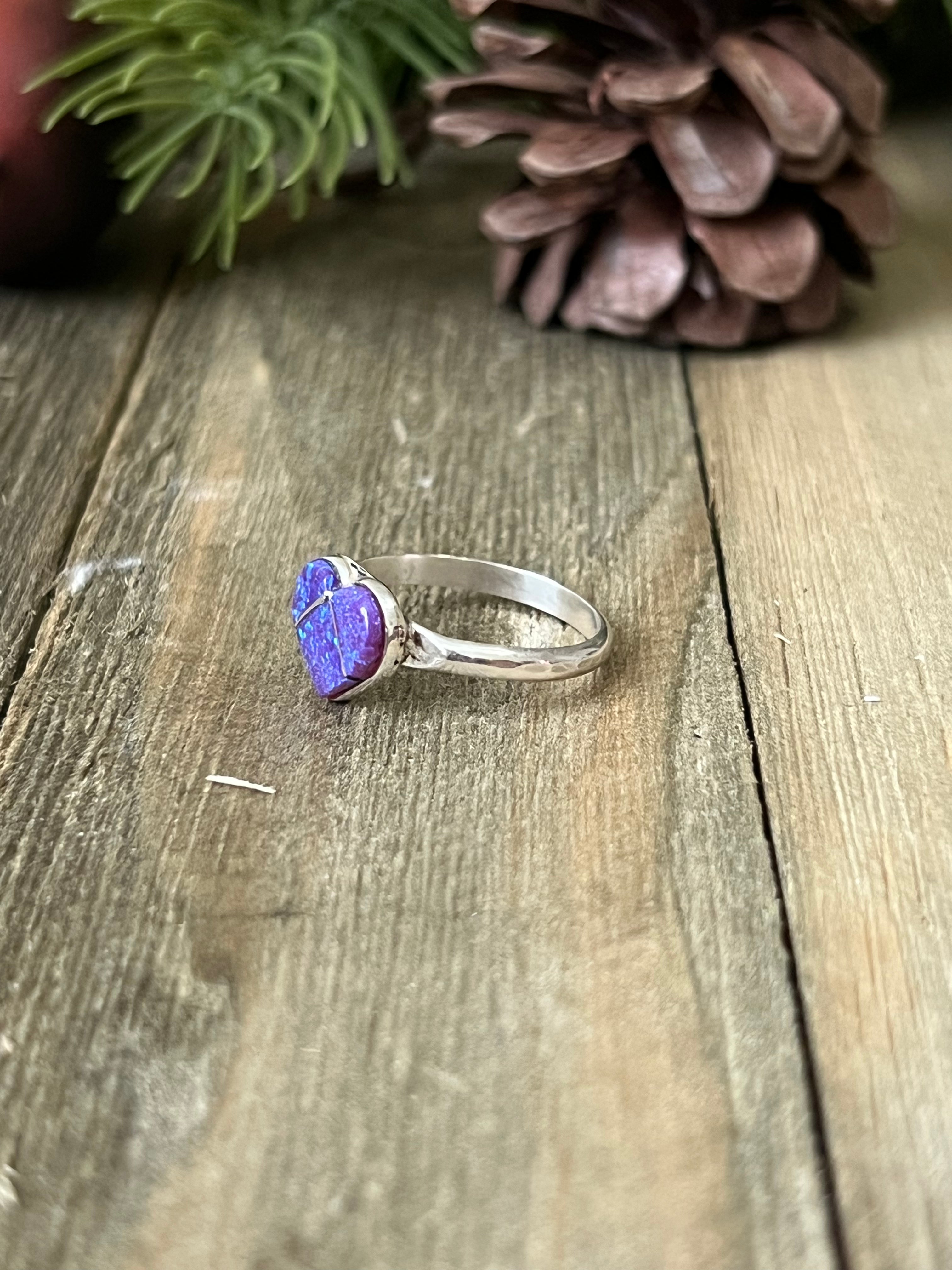 Zuni Made Purple Opal (Man Made) & Sterling Silver Ring