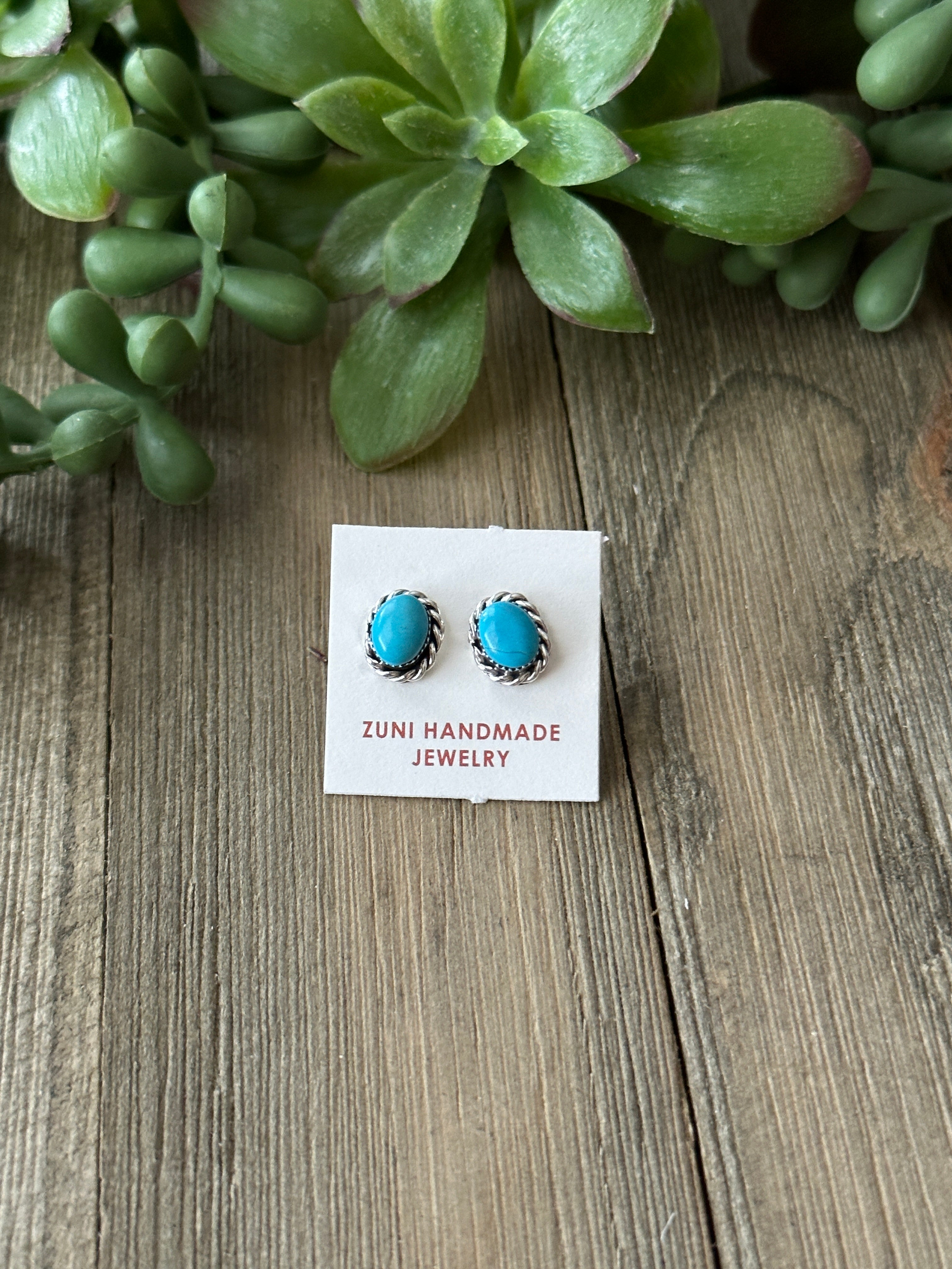 Zuni Made Turquoise & Sterling Silver Post Earrings