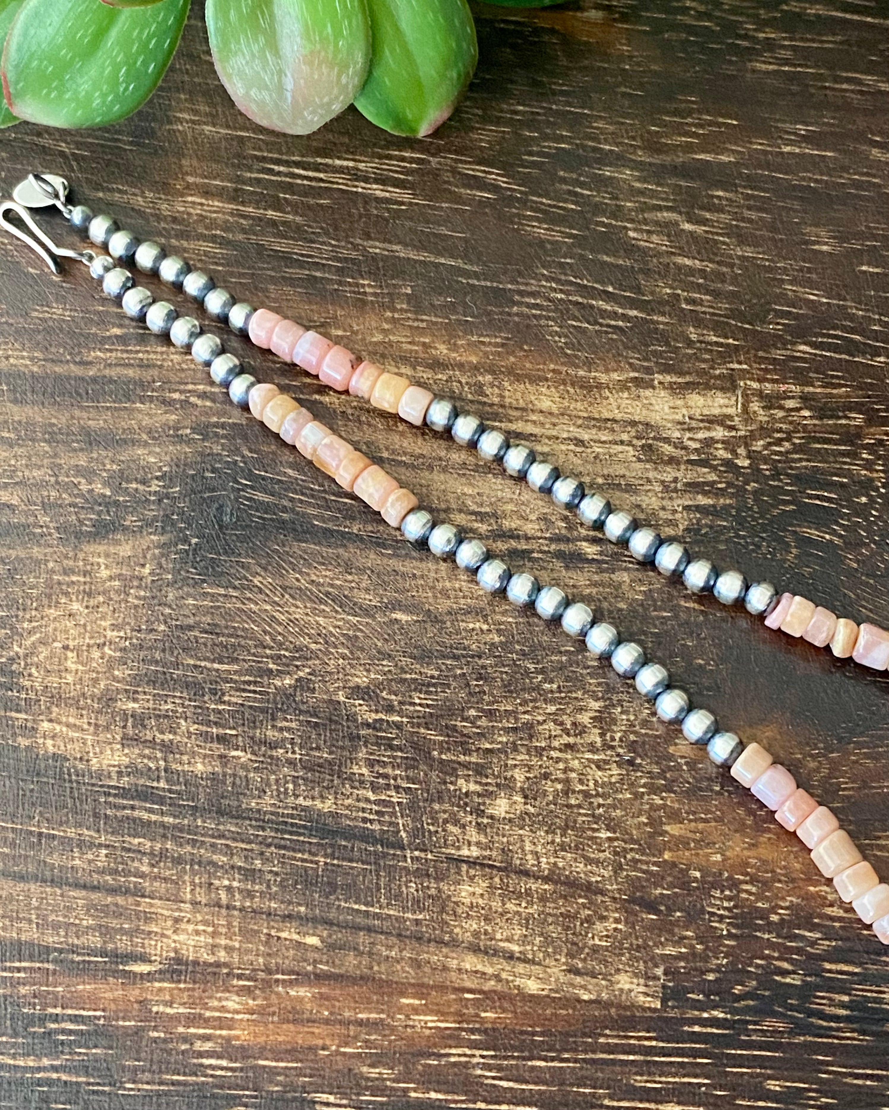 Navajo Made Pink Opal & Sterling Silver 4 MM 18 Inch Pearl Necklace