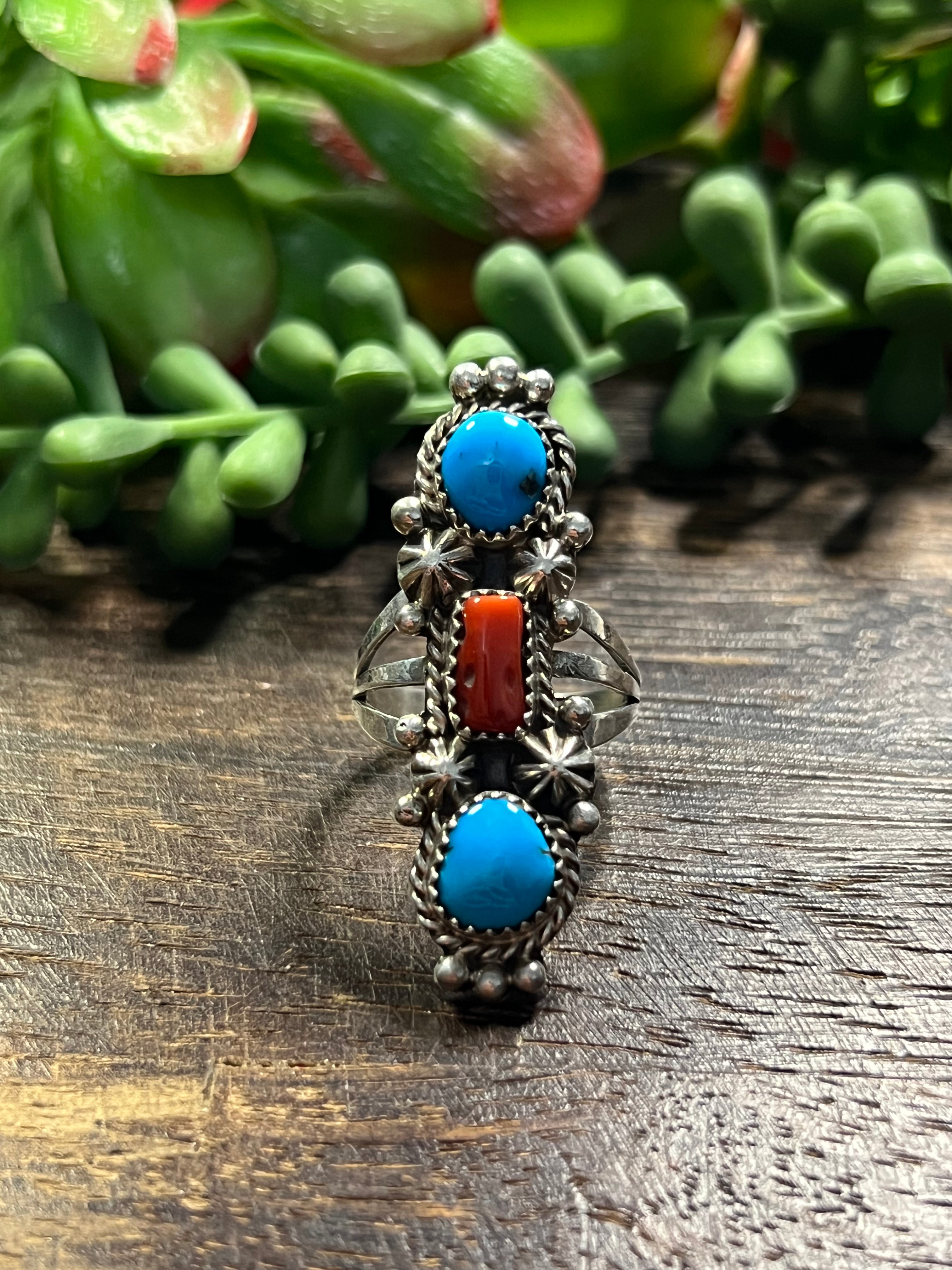 Navajo Made Multi Stone & Sterling Silver Ring Size 9