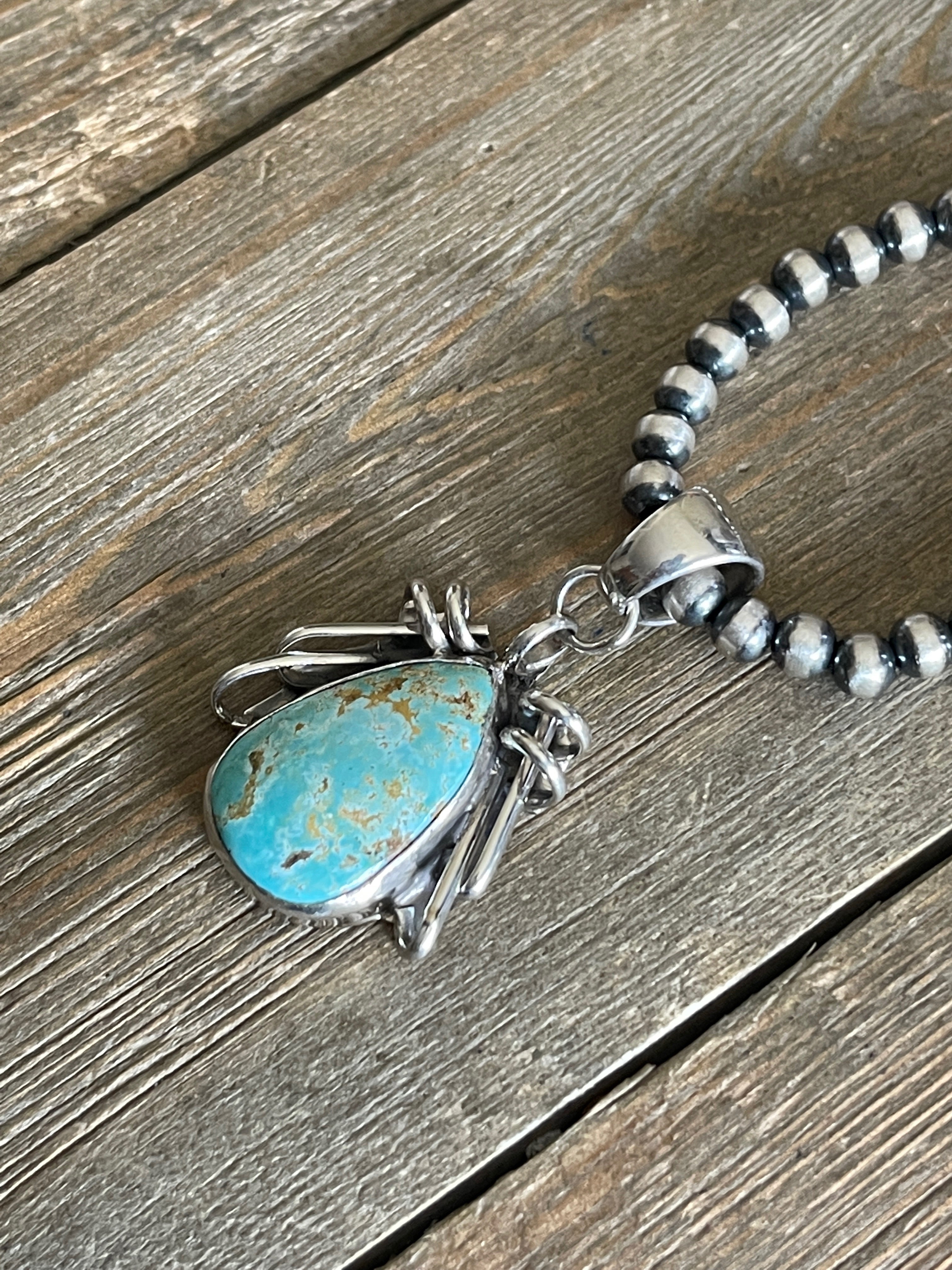 Navajo Natural Royston Turquoise & Sterling Silver Pendant