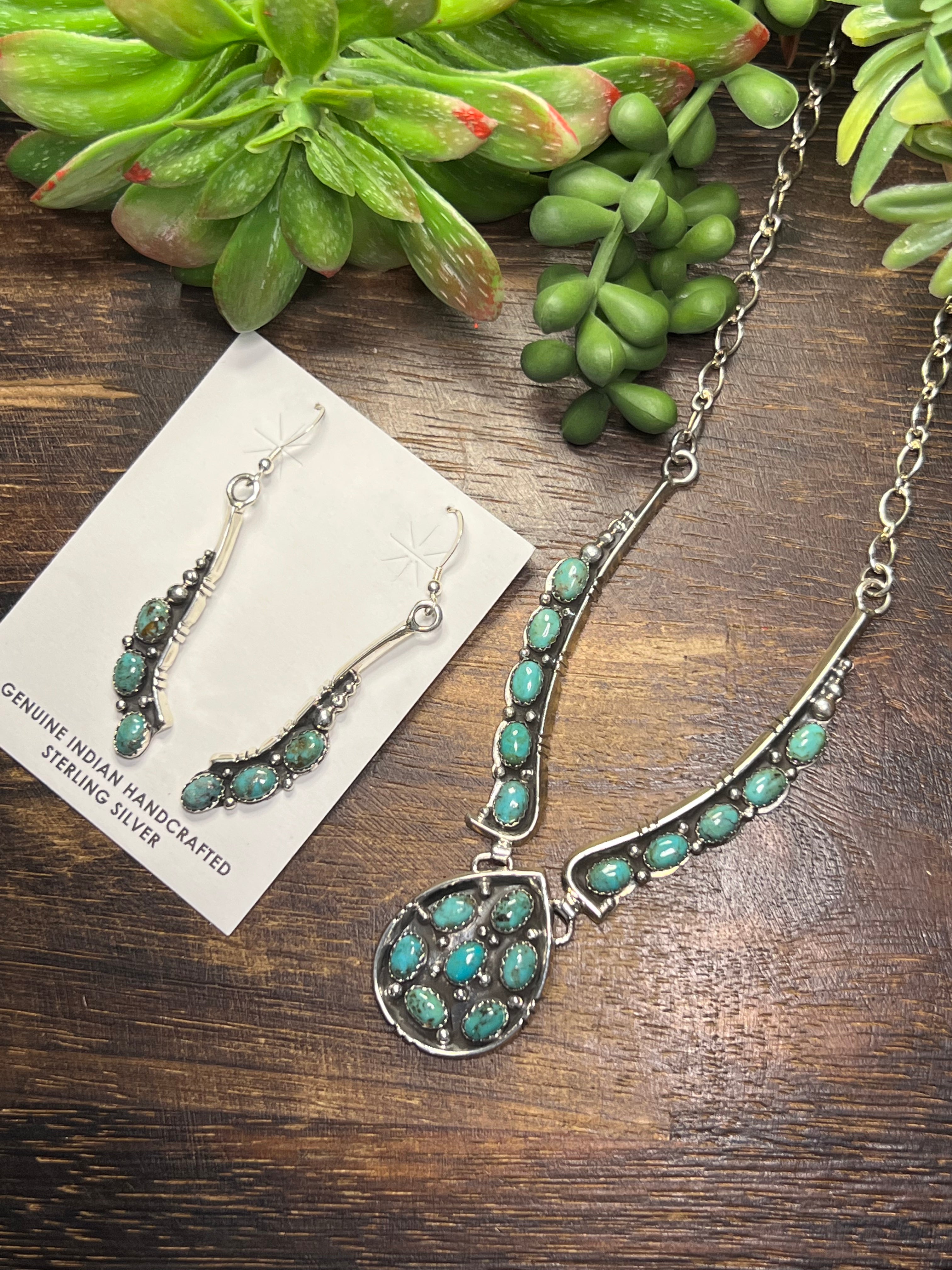 Emer Thompson Royston Turquoise & Sterling Silver Cluster Necklace Set