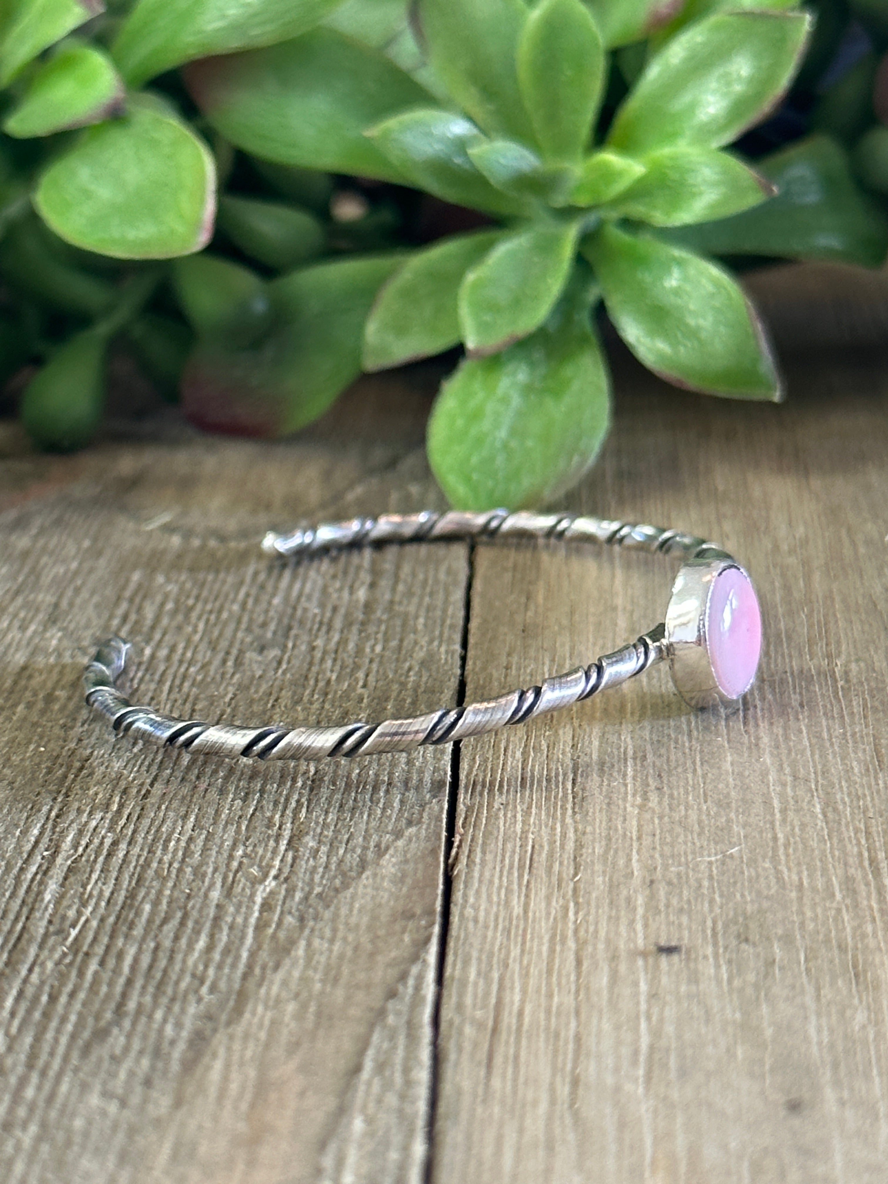 Navajo Made Pink Conch & Sterling Silver Cuff Bracelet