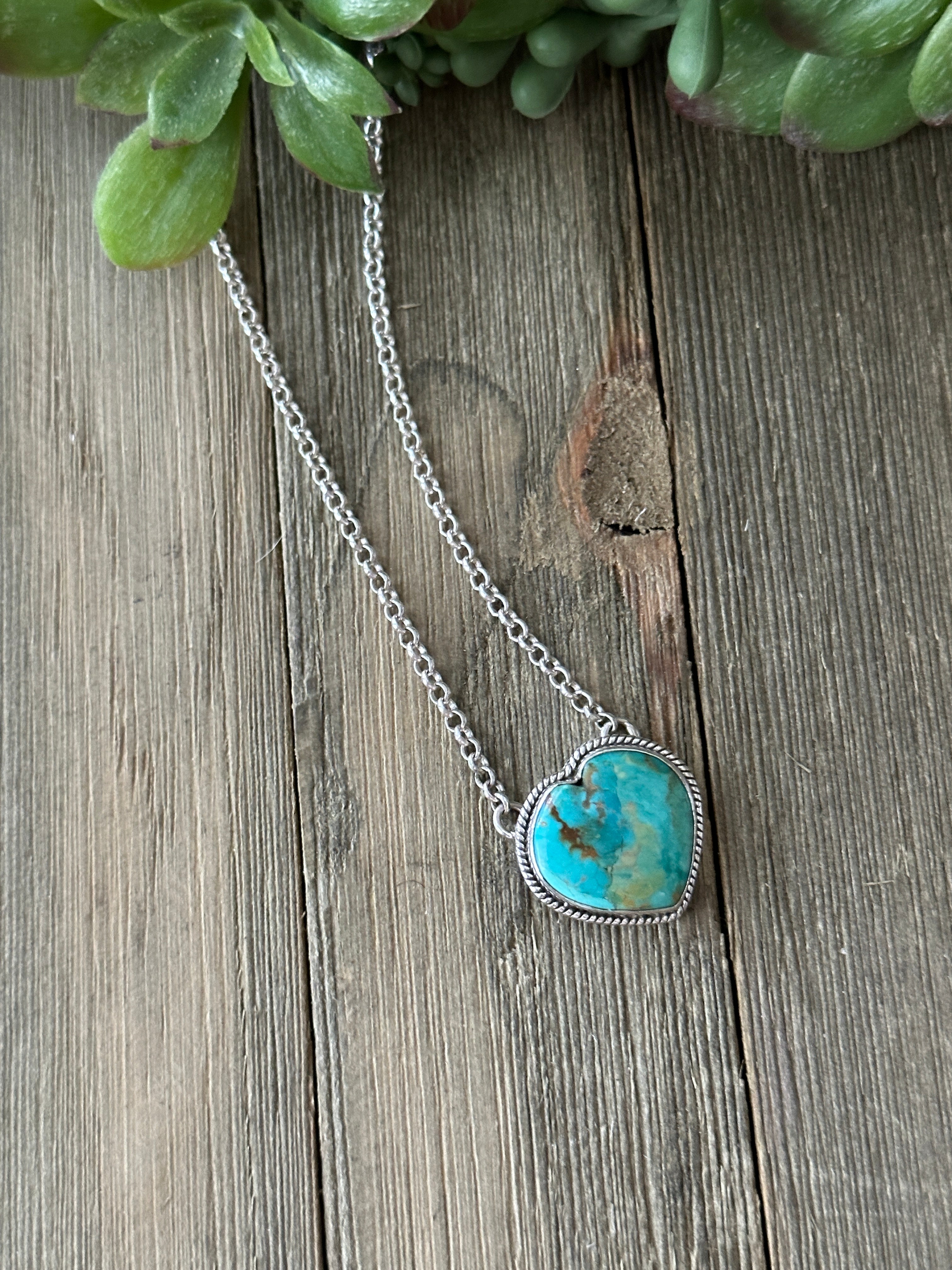 Southwest Made Turquoise & Sterling Silver Heart Necklace