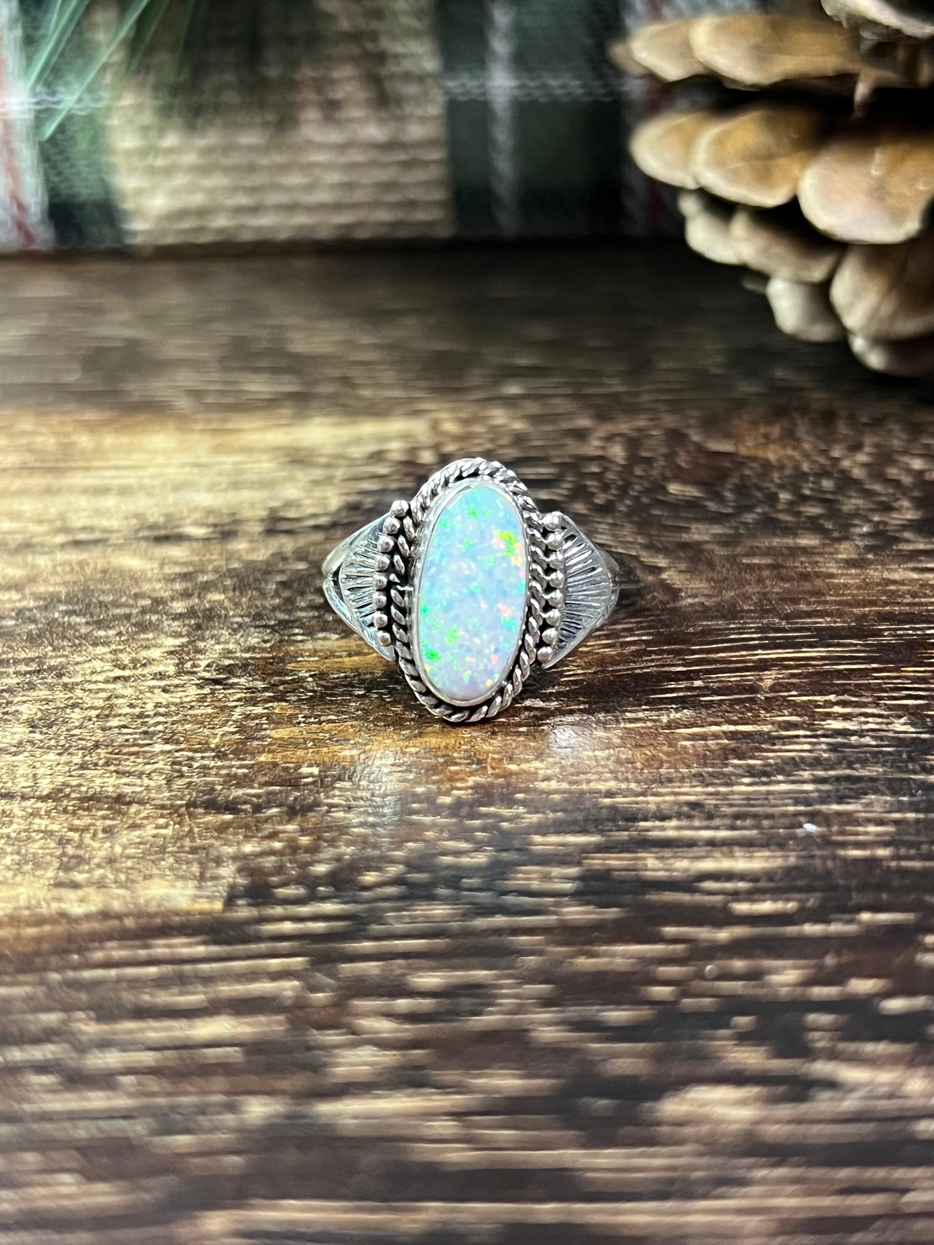 Navajo Made Opal (Man Made) & Sterling Silver Ring Size 7.5