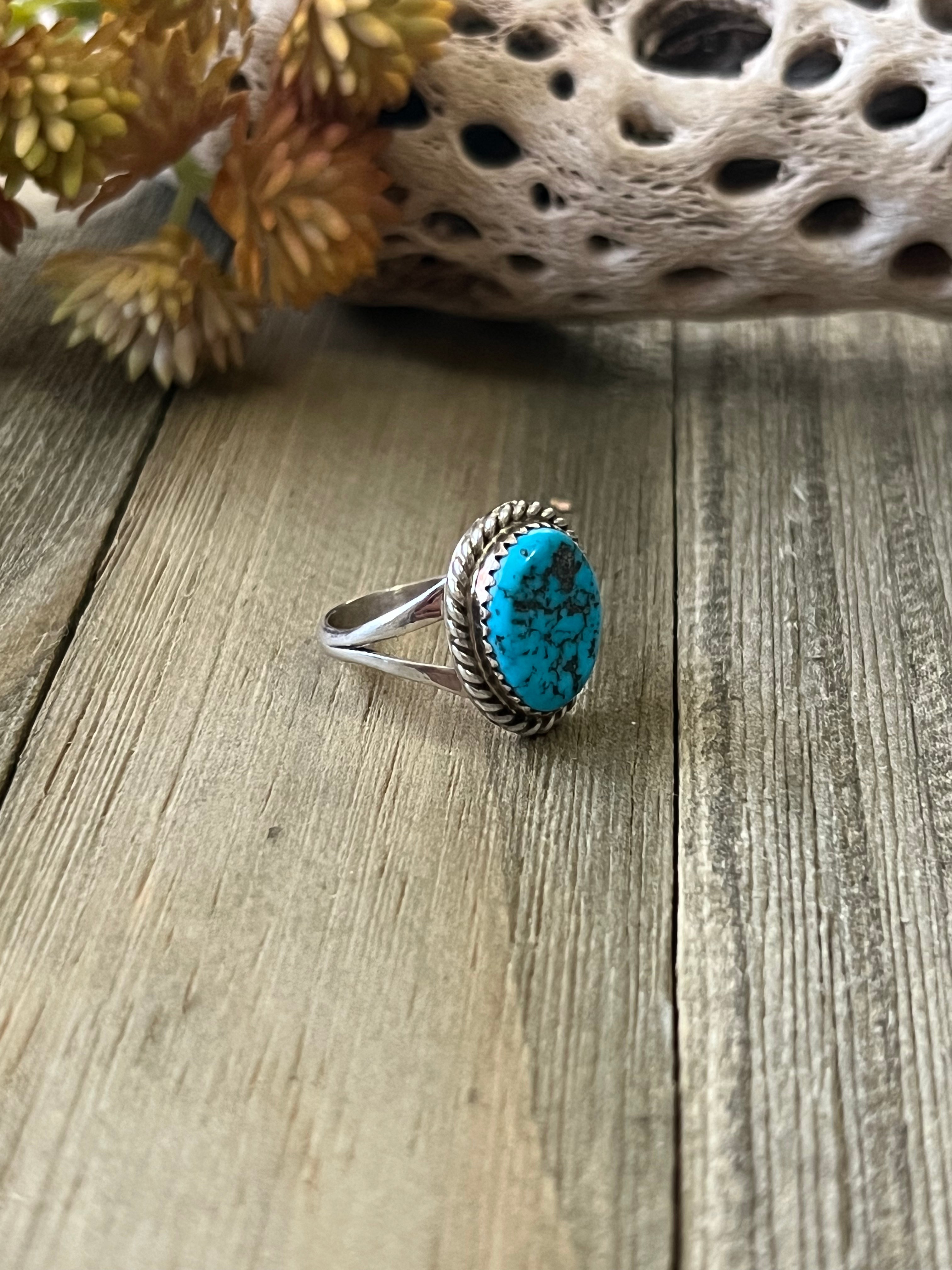 Navajo Made Kingman Turquoise & Sterling Silver Ring Size 7