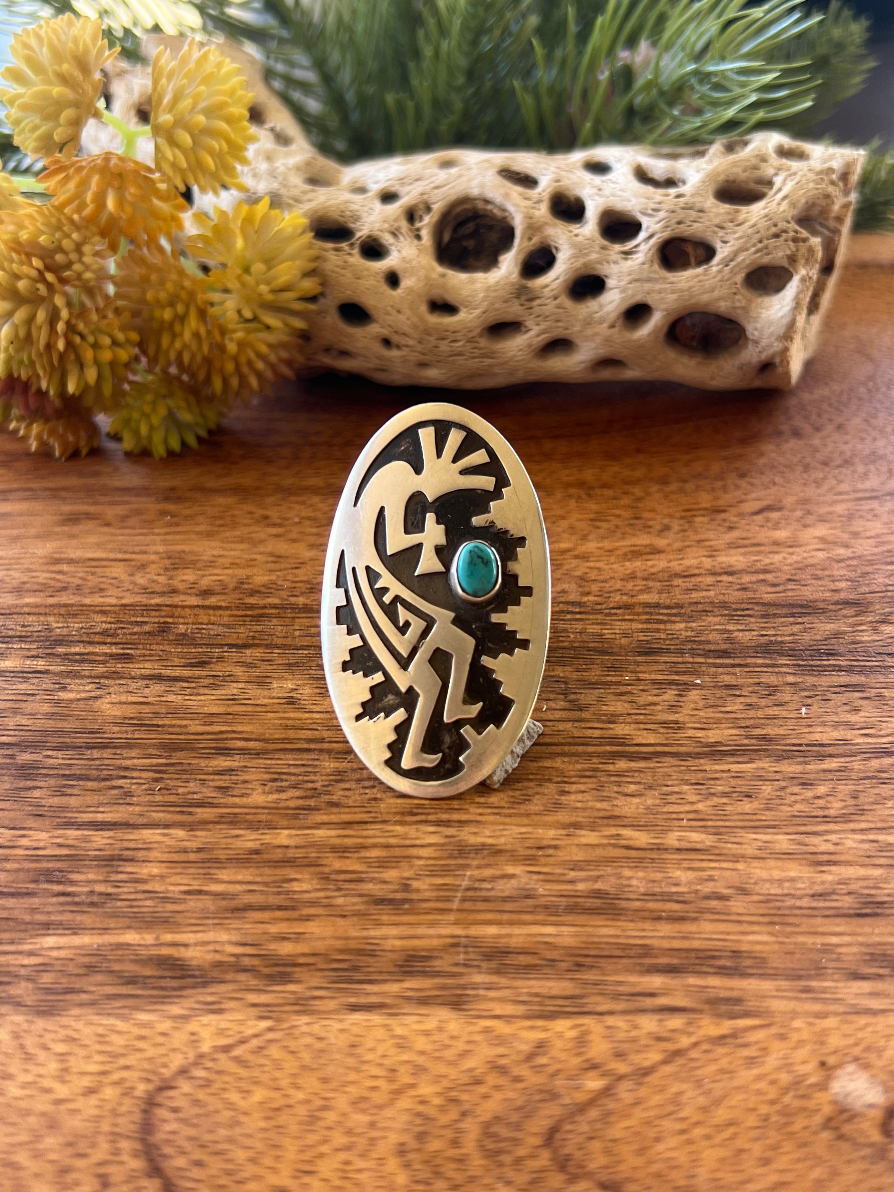 Navajo Made Kingman Turquoise & Sterling Silver Ring Size 8.75