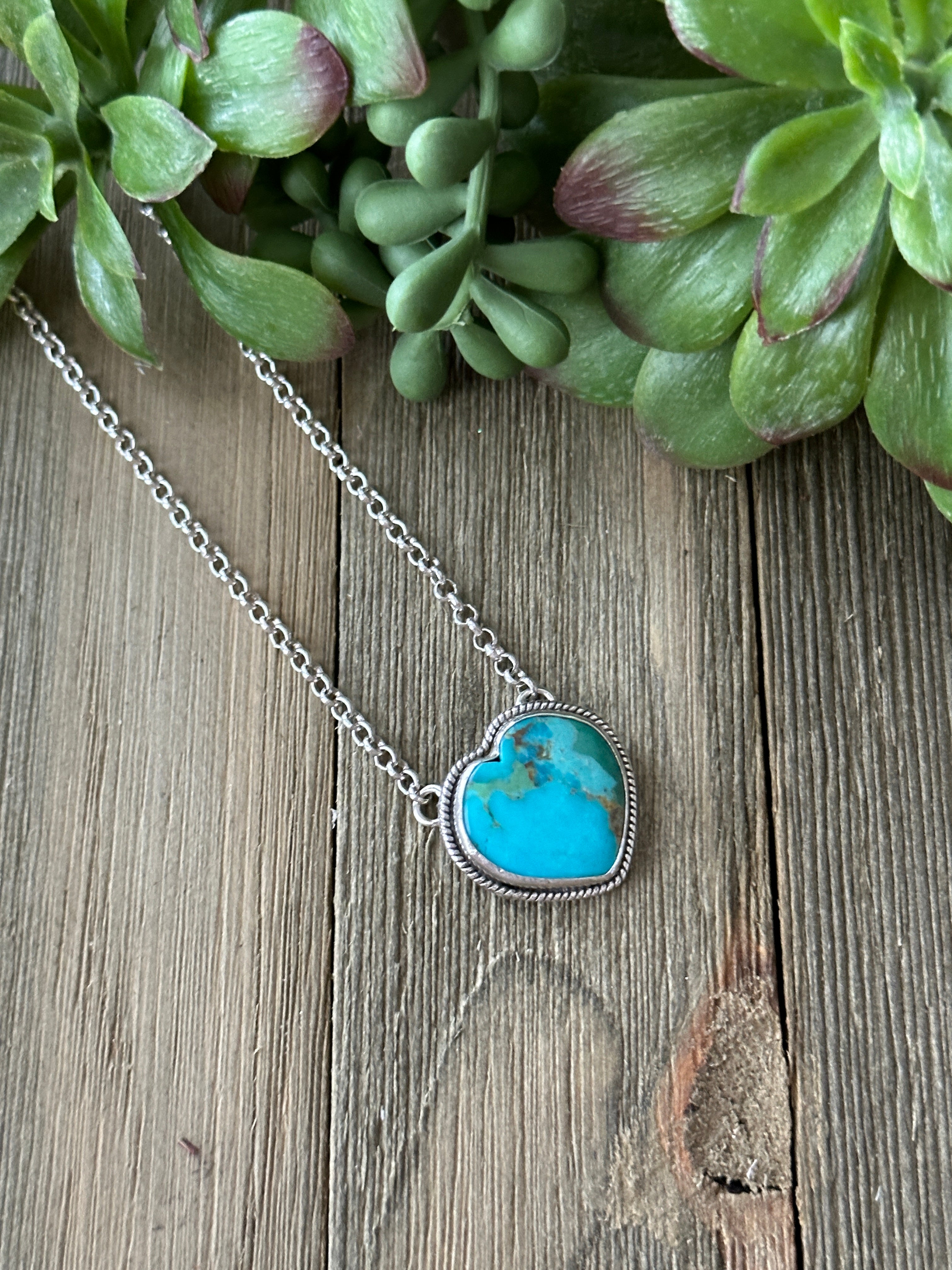 Southwest Made Turquoise & Sterling Silver Heart Necklace