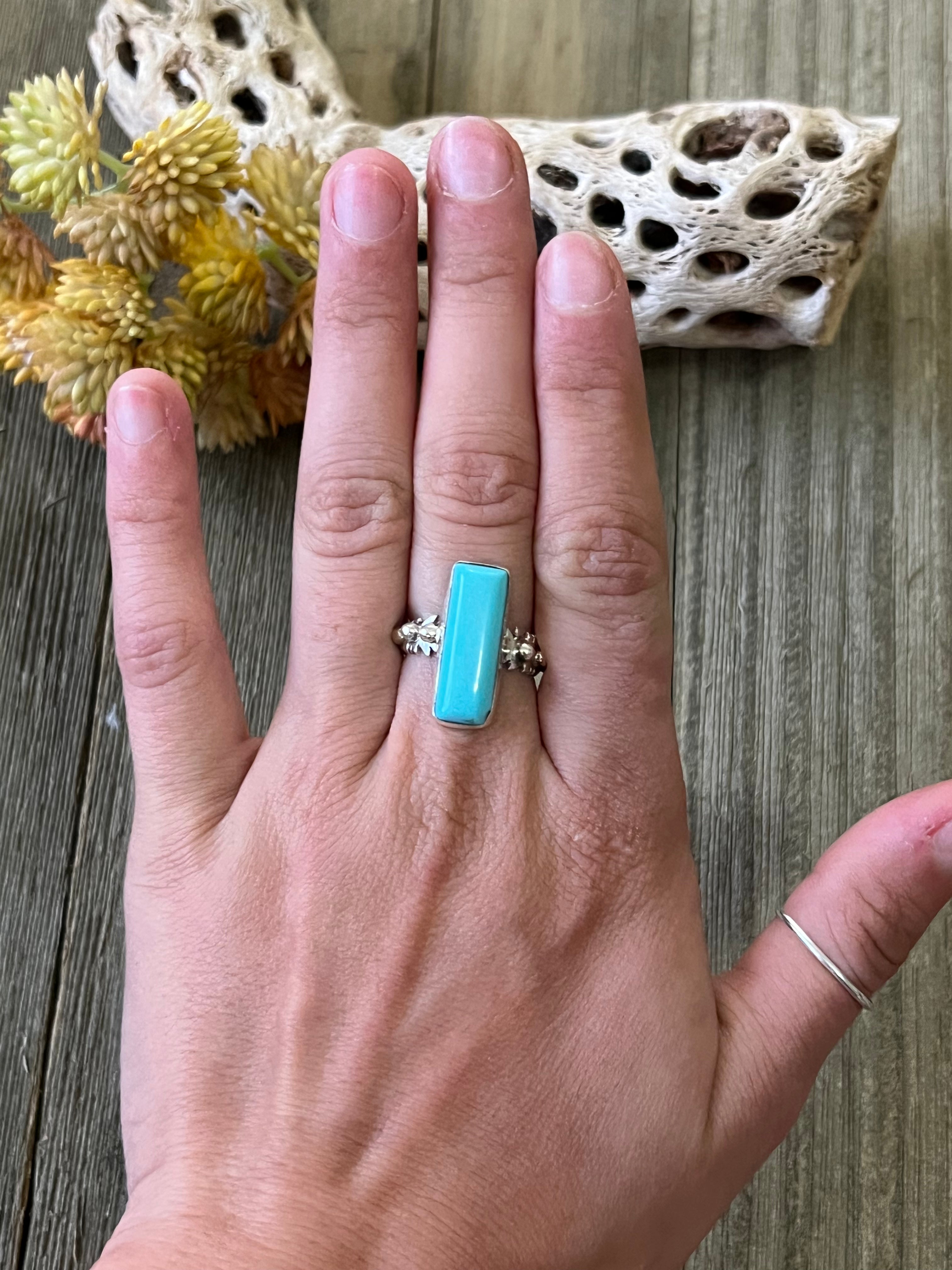 Navajo Made Kingman Turquoise & Sterling Silver Ring Size 6