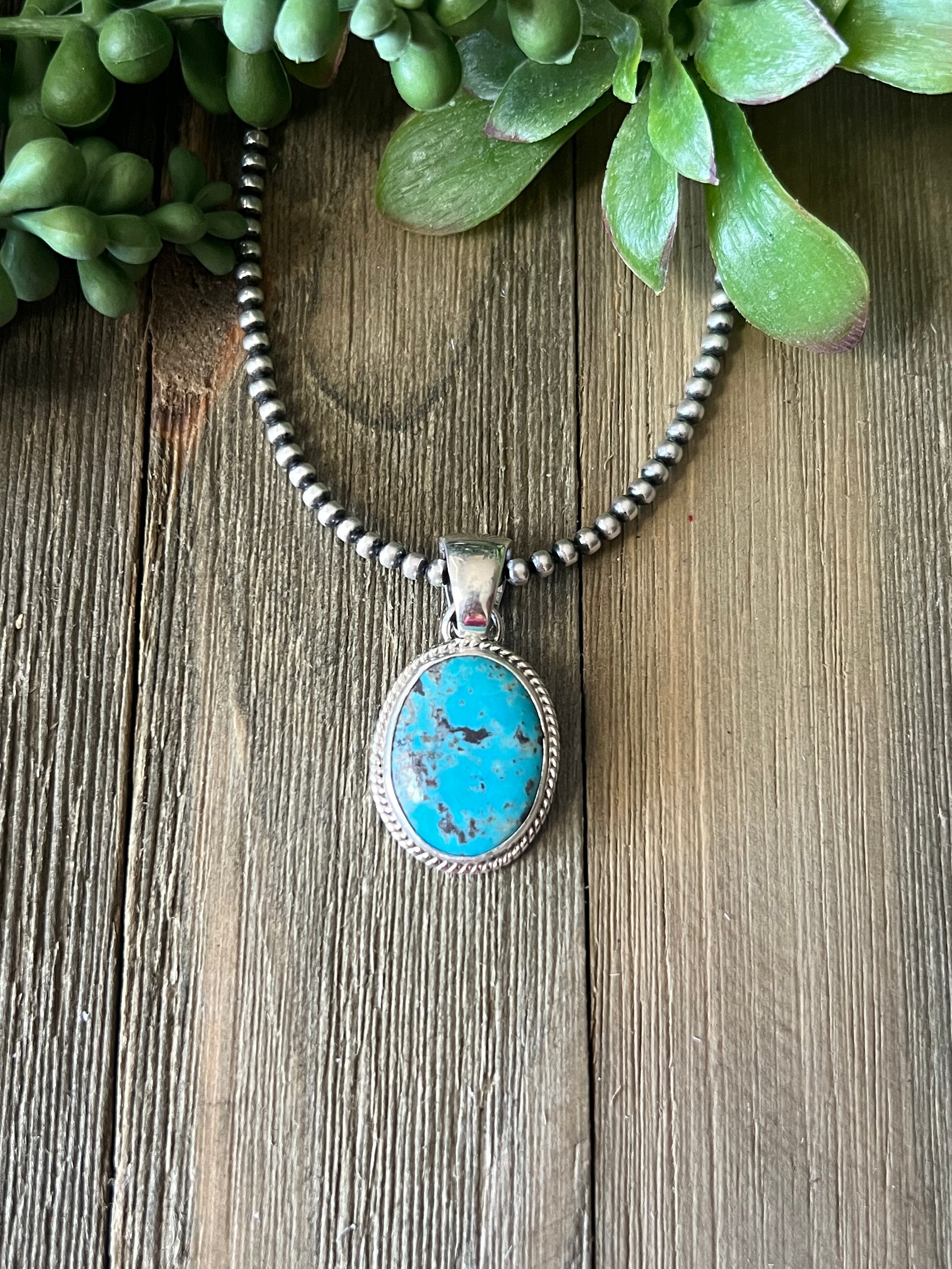 Navajo Made Red Skin Turquoise & Sterling Silver Pendant