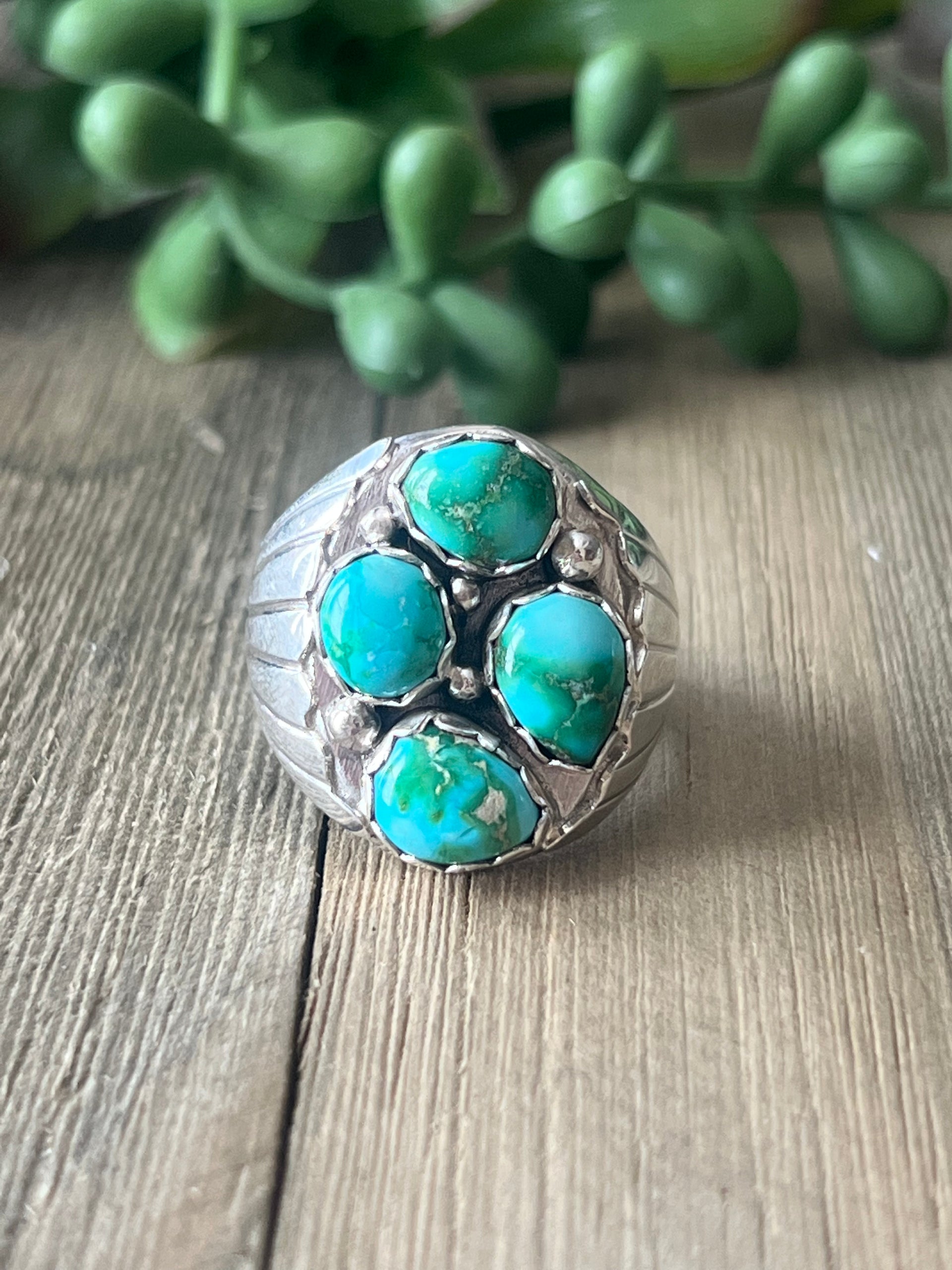 Navajo Made Sonoran Mountain Turquoise & Sterling Silver Ring Size 10.5