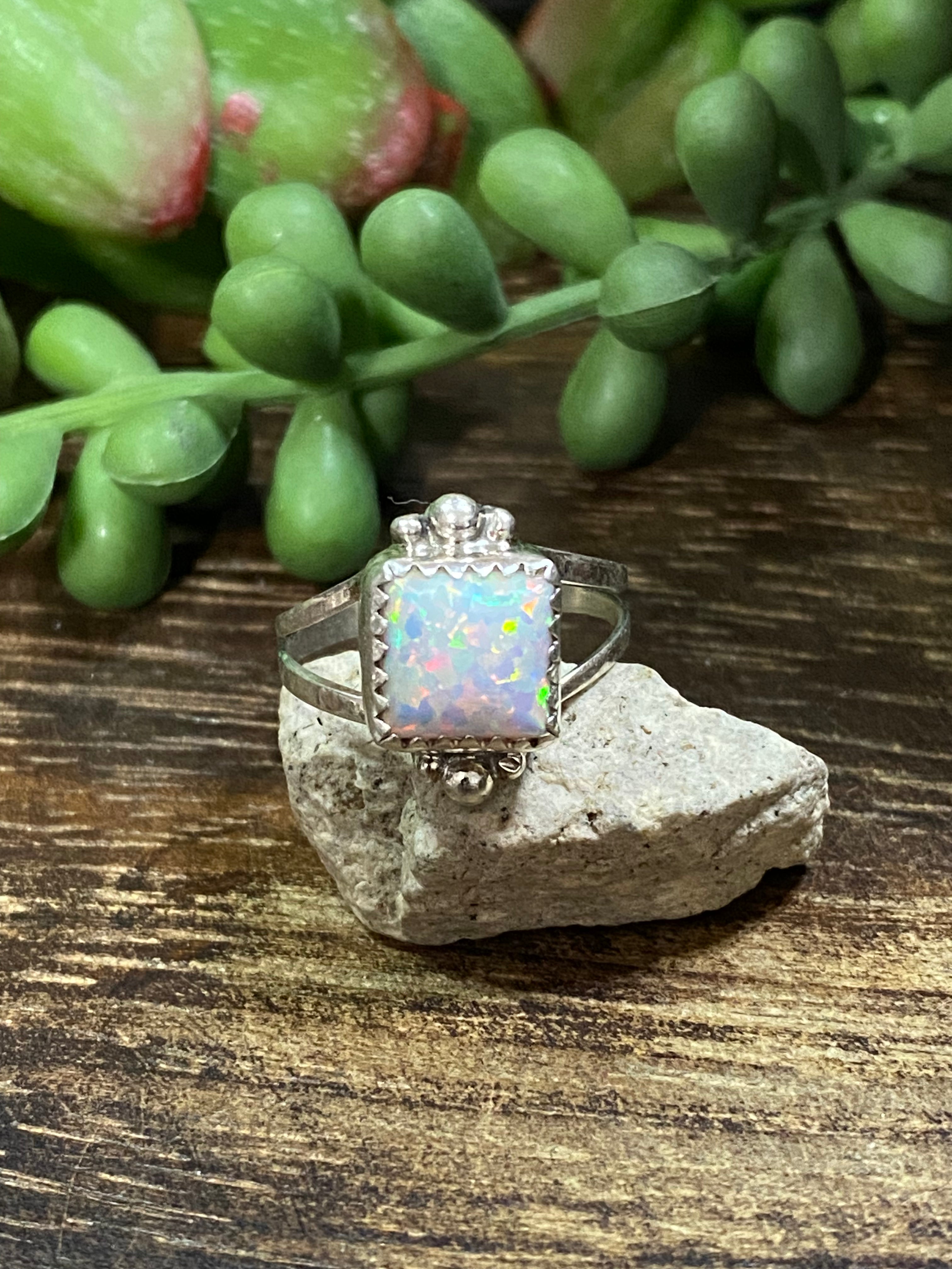 Navajo Made White Opal & Sterling Silver Rings