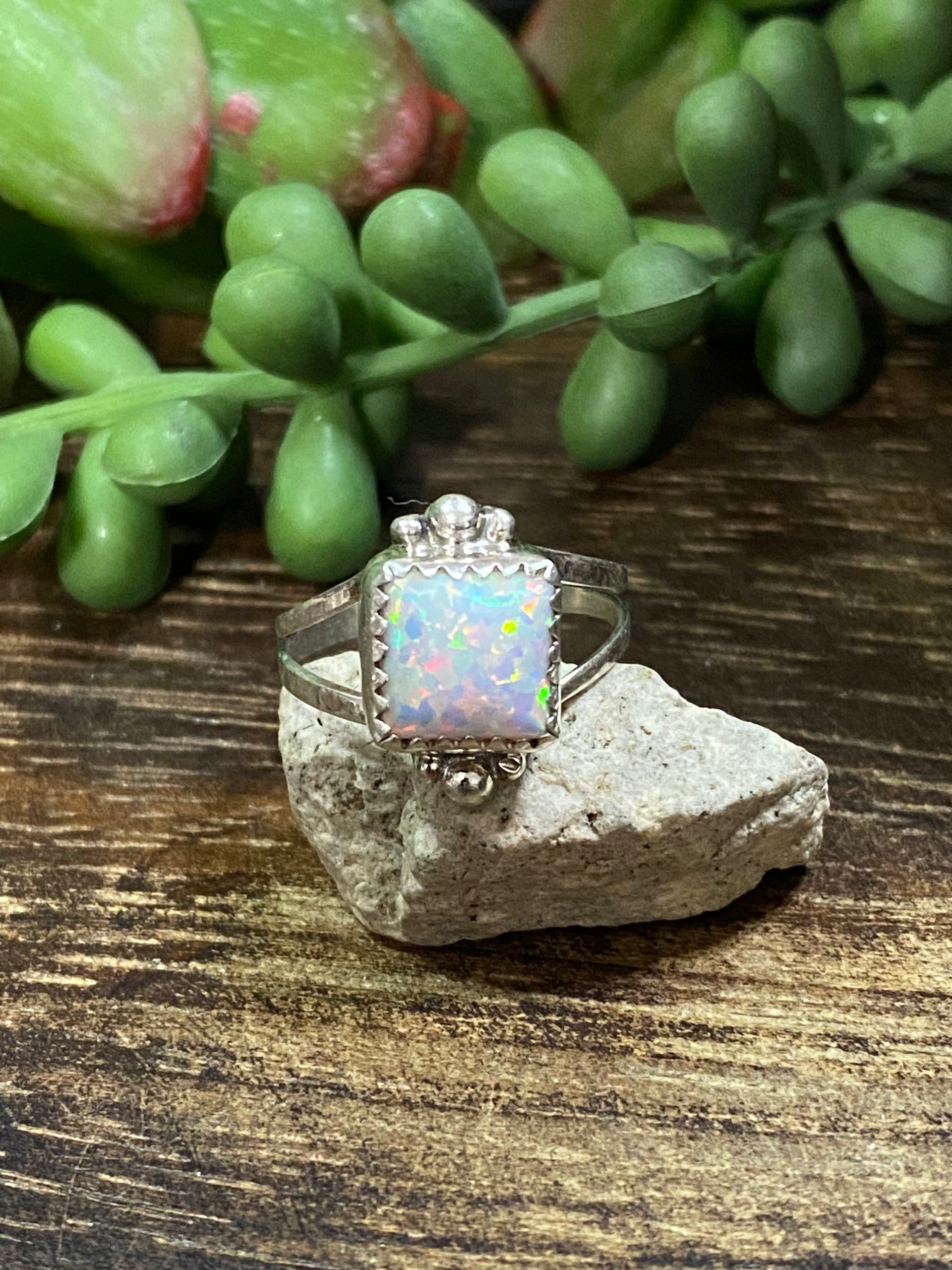 Navajo Made White Opal & Sterling Silver Rings