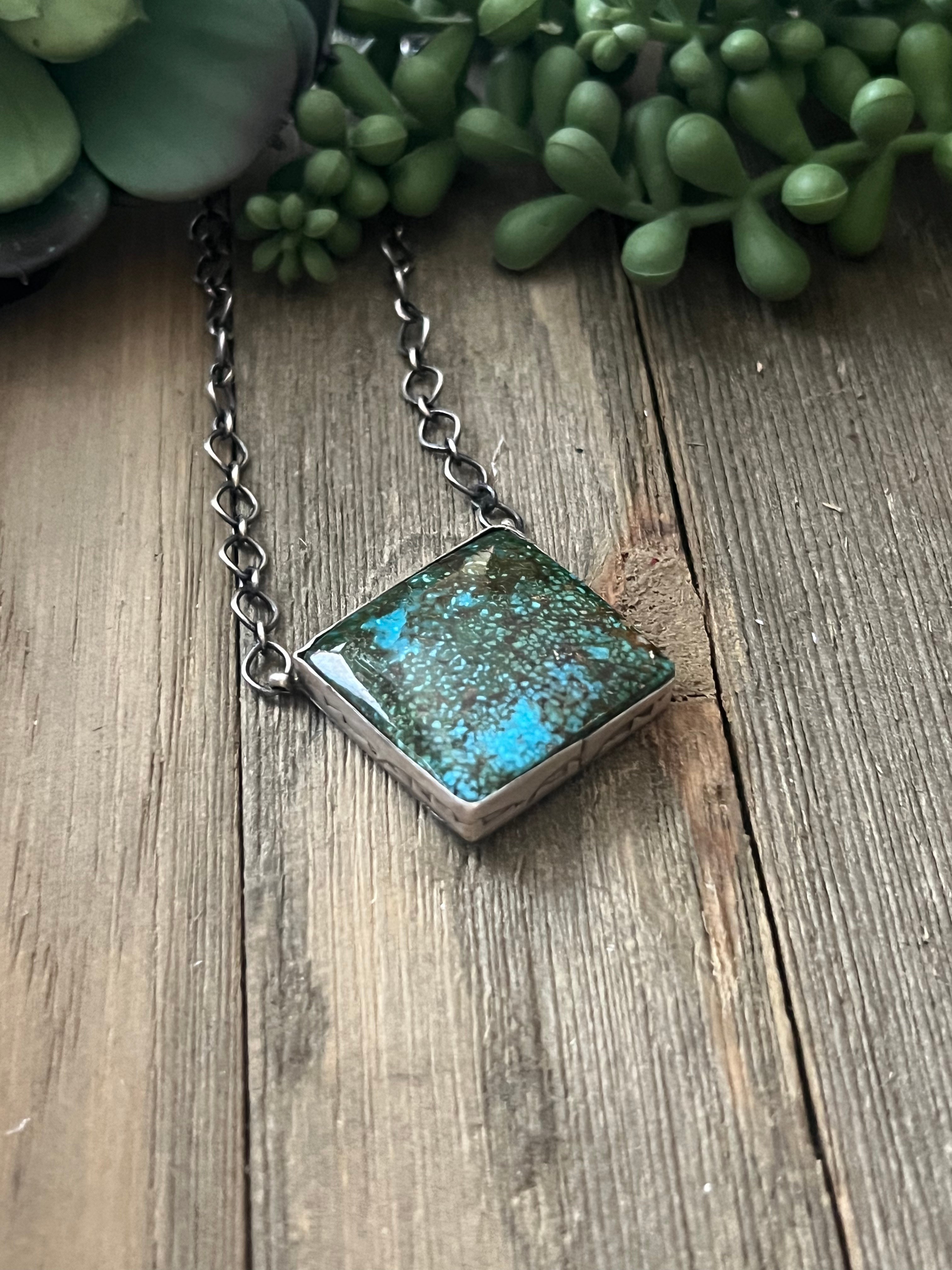Navajo Made High Grade Kingman Turquoise & Sterling Silver Necklace