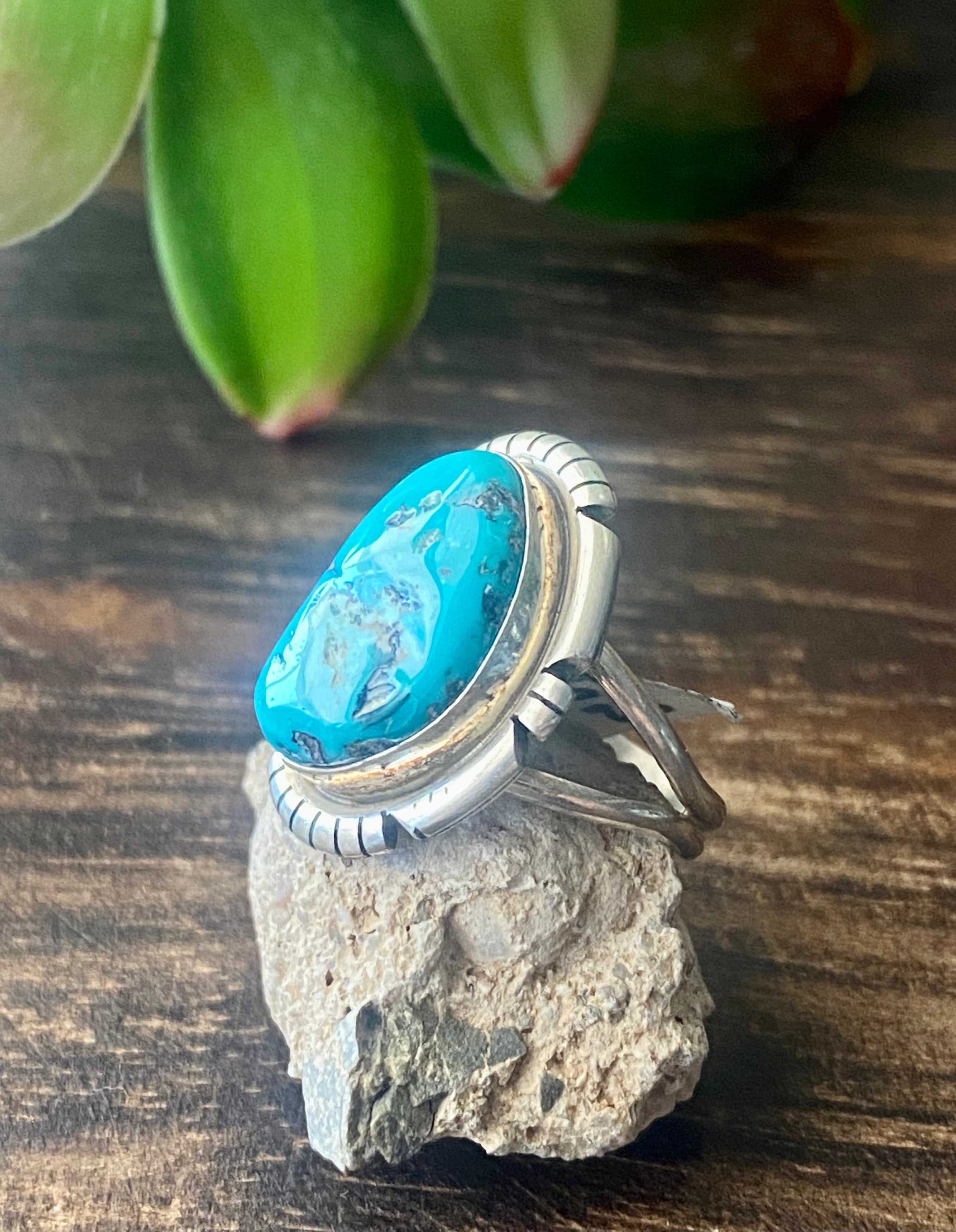 Eli Skeets Sleeping Beauty Turquoise & Sterling Silver Ring Size 4.75