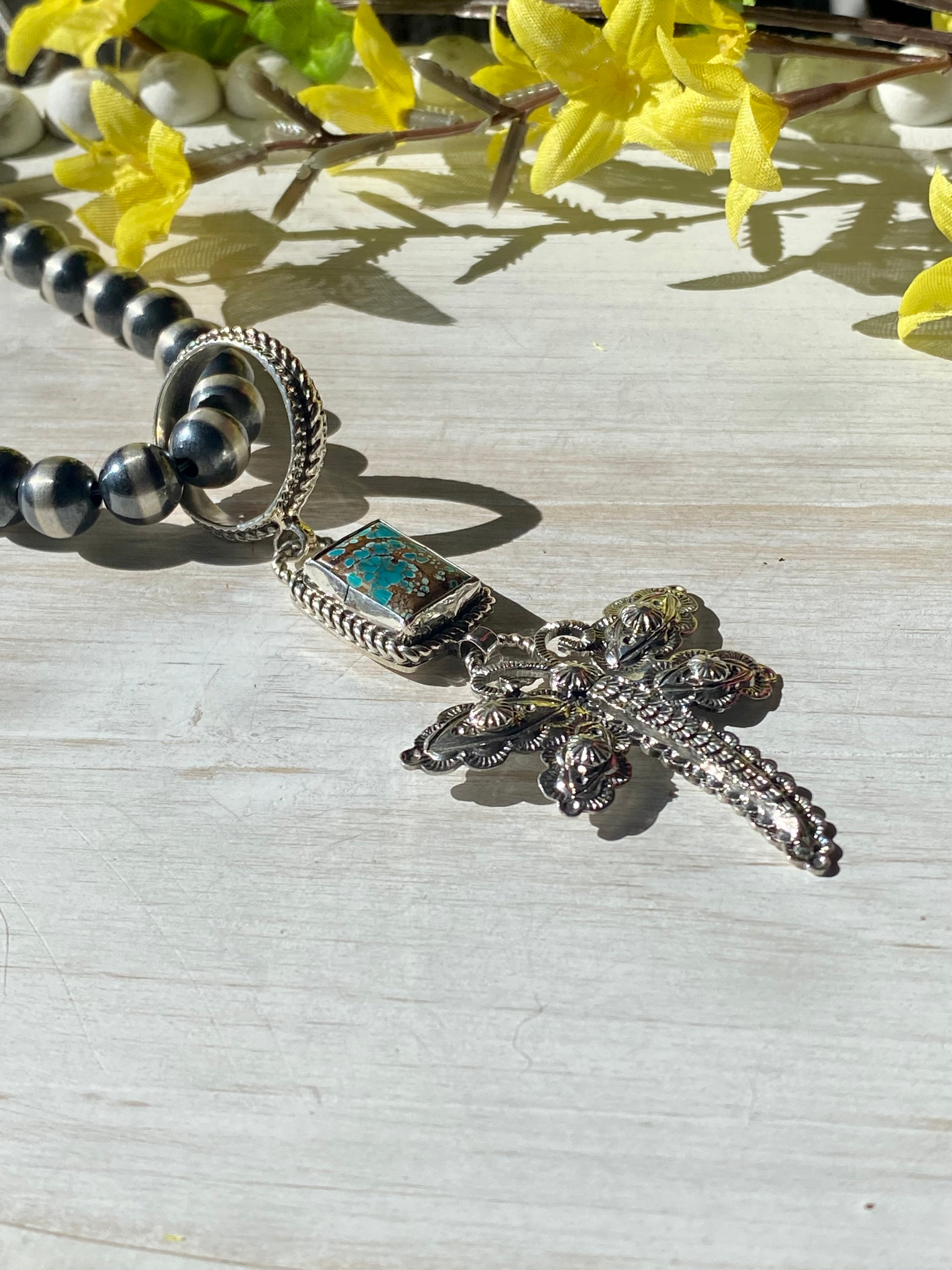 Jereme Delgarito Pilot Mountain Turquoise & Sterling Silver Dragonfly Pendant