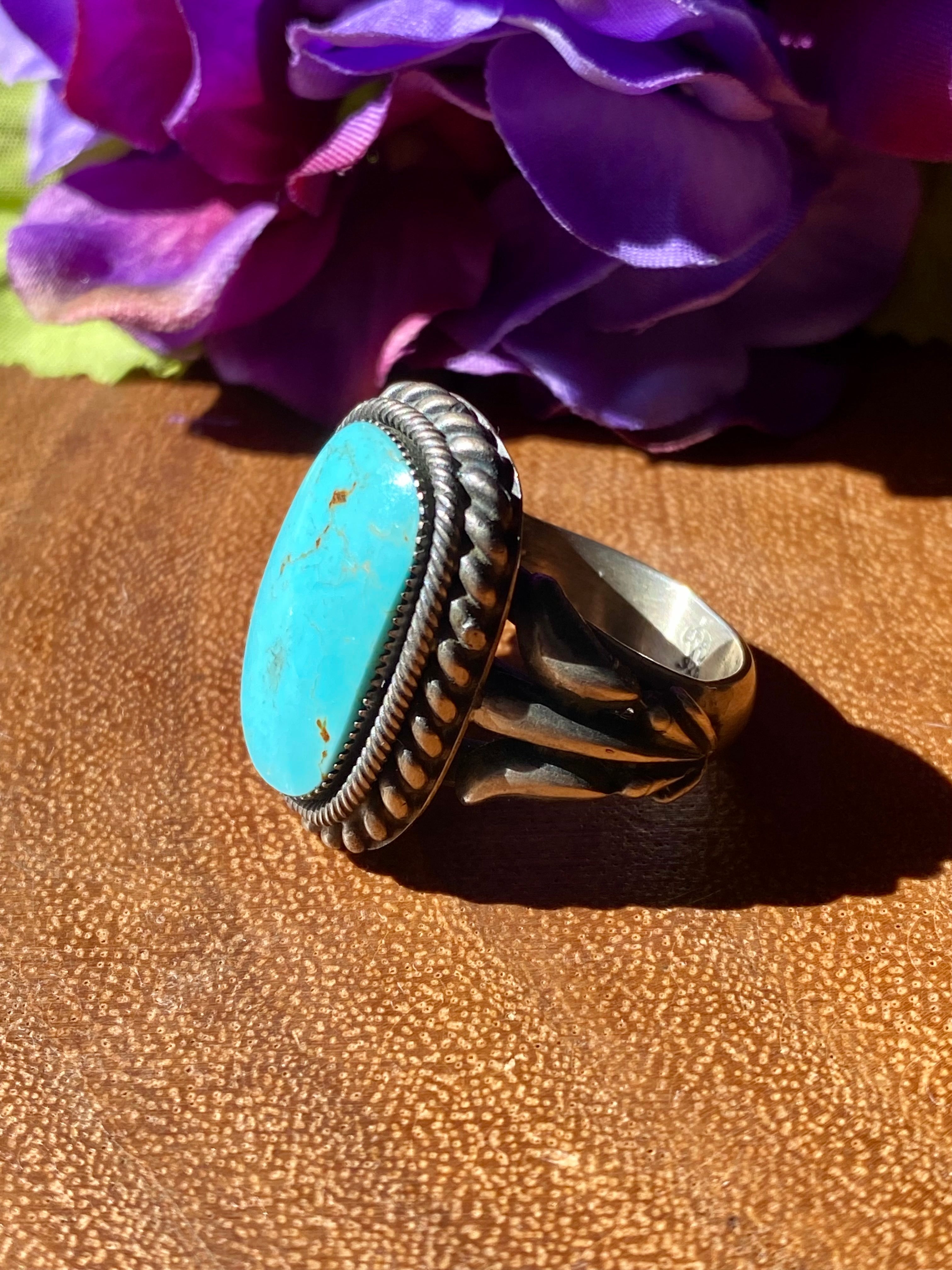 Navajo Made Kingman Turquoise & Sterling Silver Men’s Ring Size 11.25