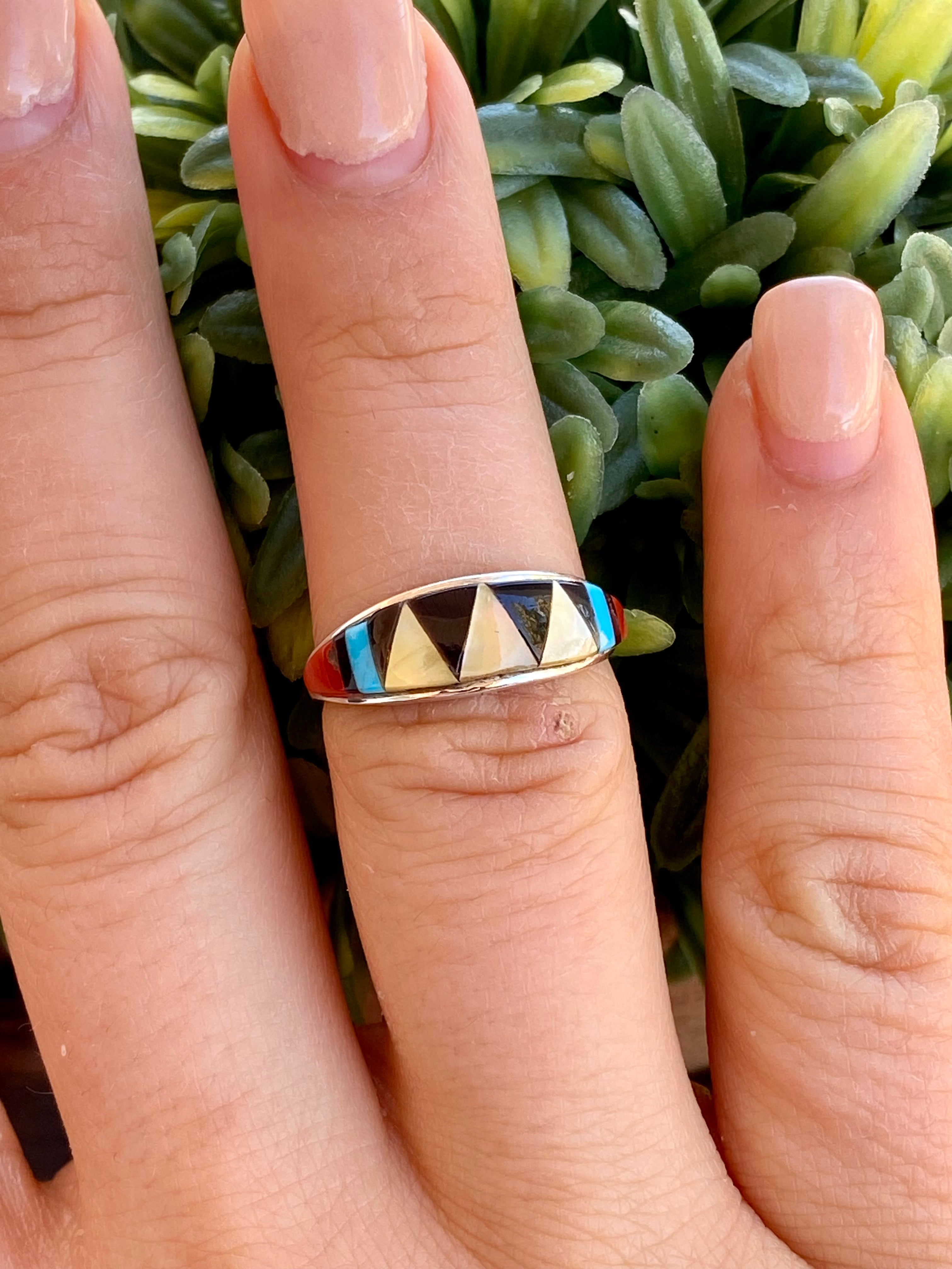 Zuni Made Multi Stone & Sterling Silver Inlay Ring