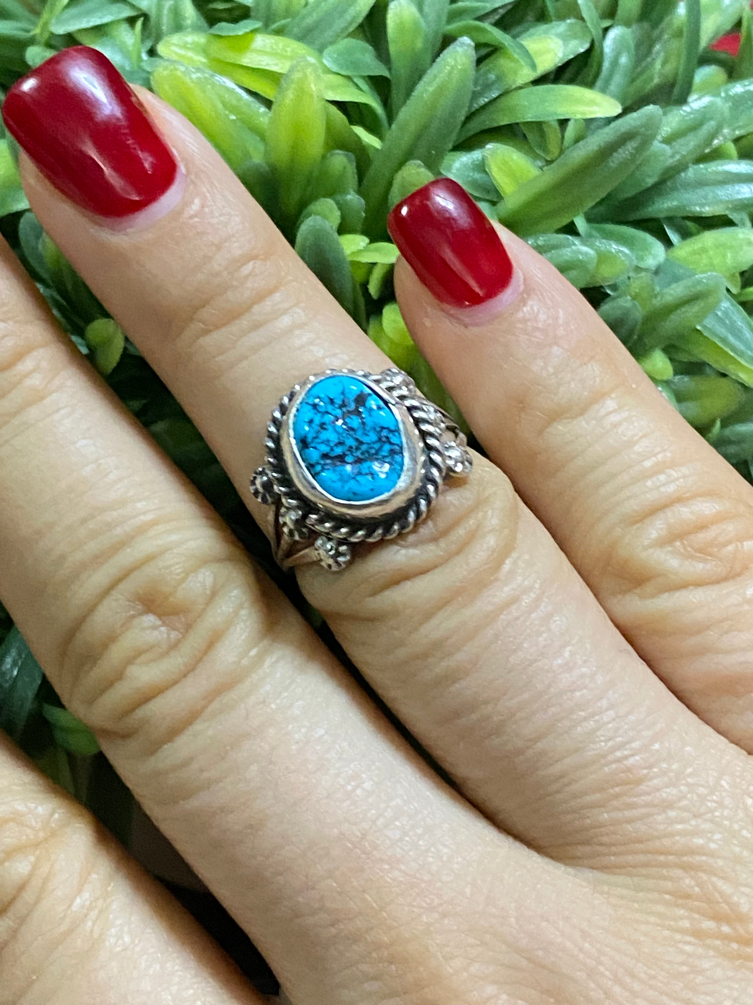 Navajo Made Kingman Turquoise & Sterling Silver Ring Size 7