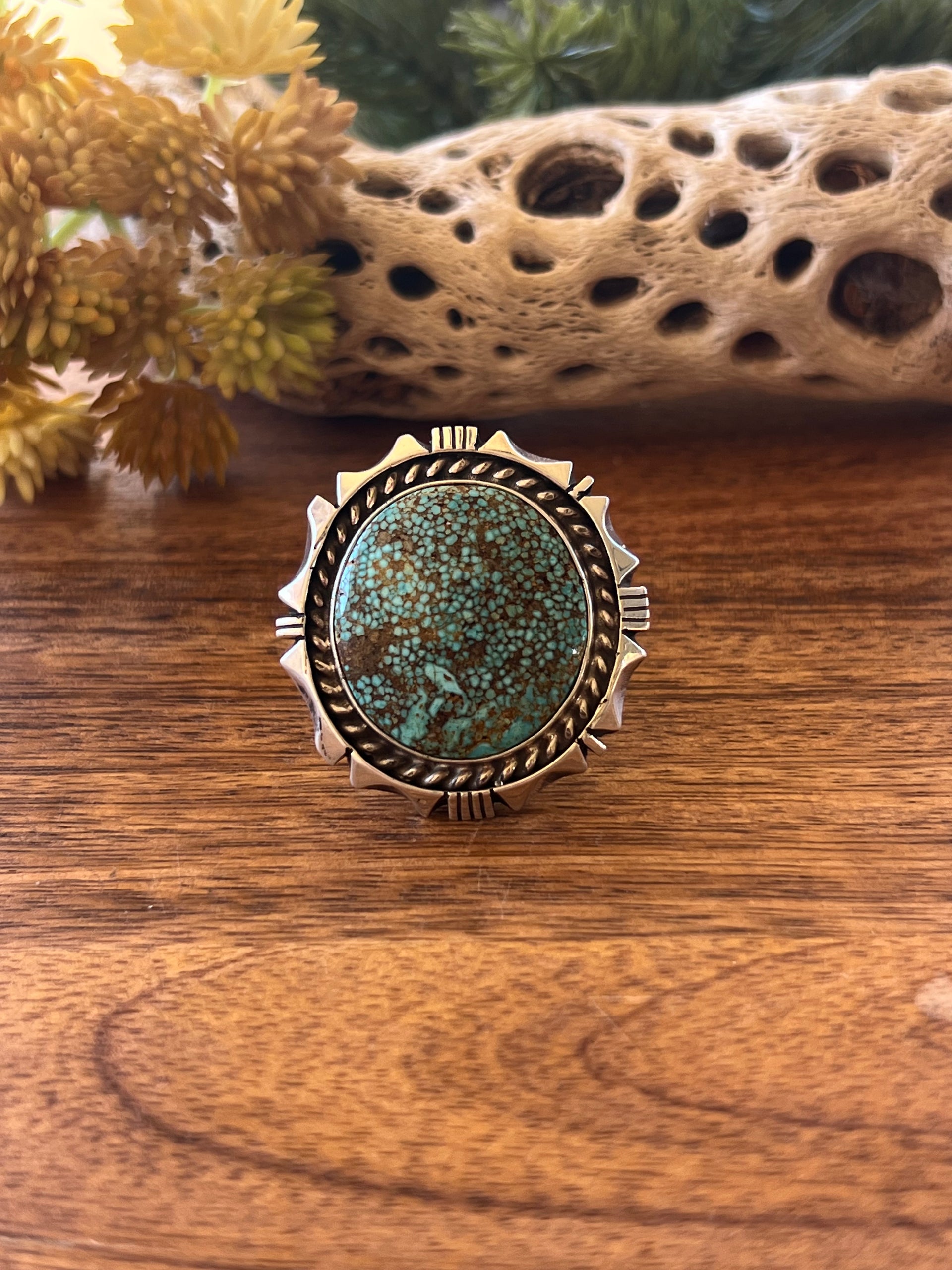 Eddie Secatero High Grade Turquoise Mountain & Sterling Silver Ring Size 7