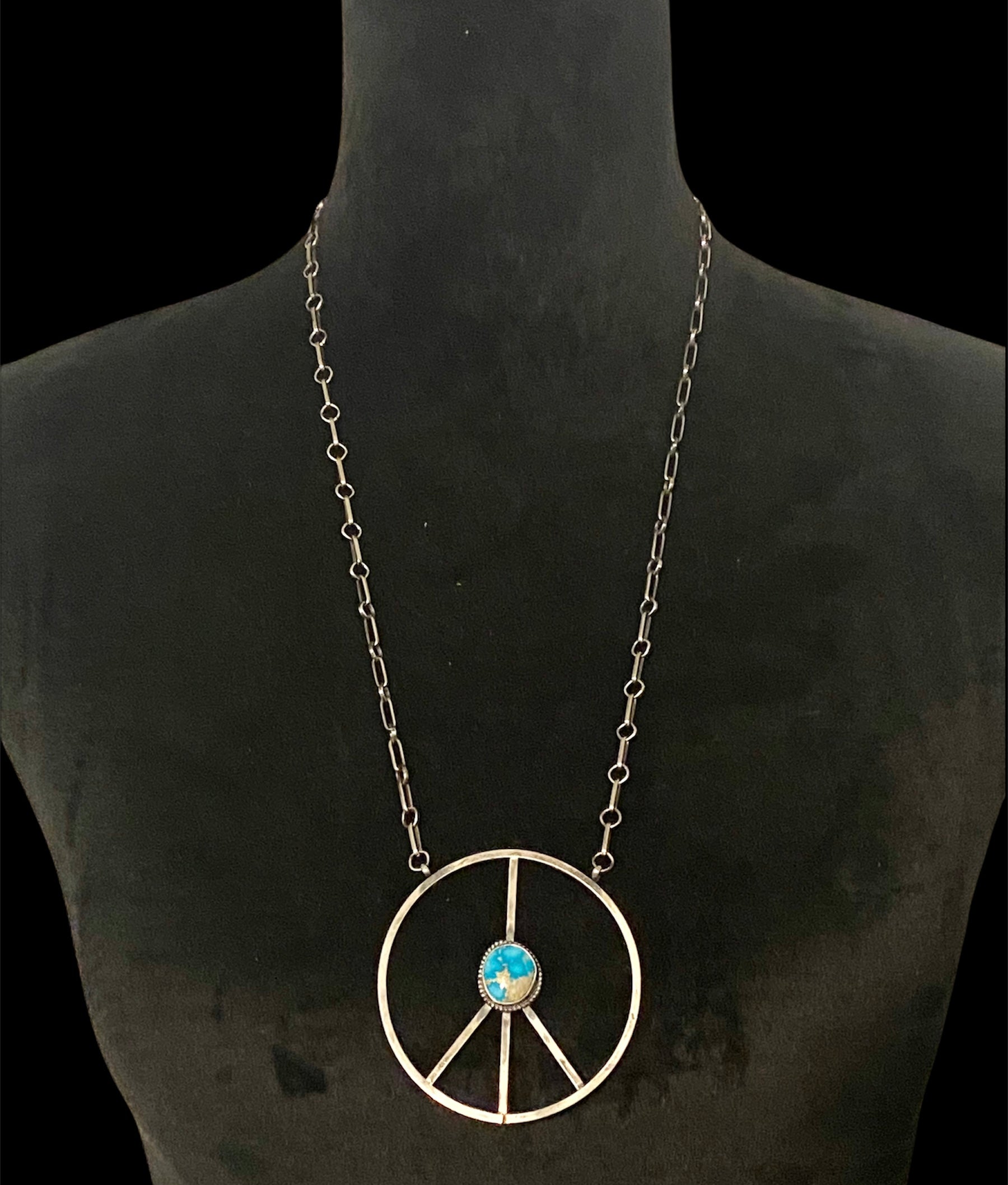 Linda Lincoln Sonoran Rose Turquoise & Sterling Silver Peace Sign Necklace