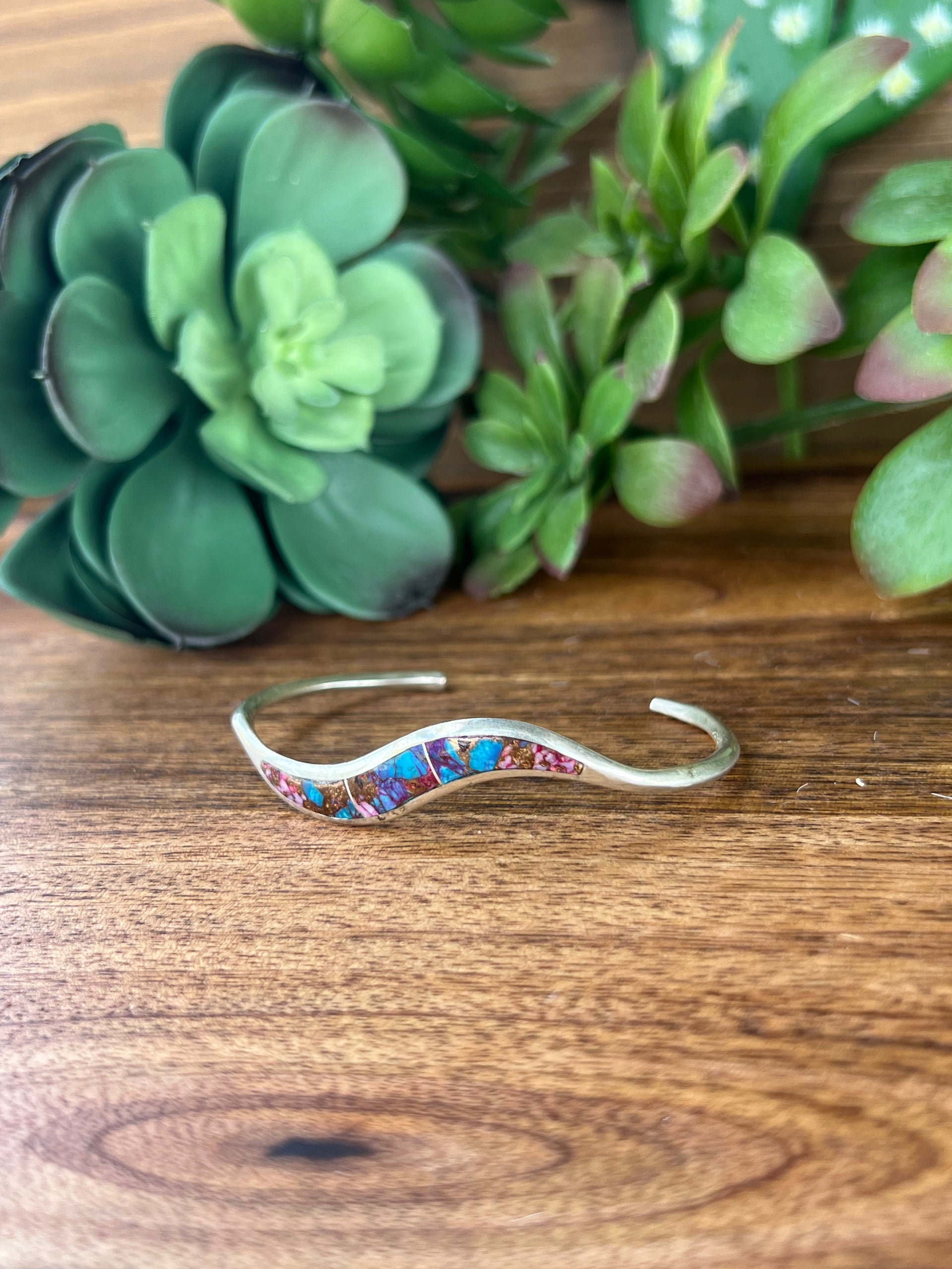 Navajo Pink Mohave Turquoise & Sterling Silver Cuff Bracelet