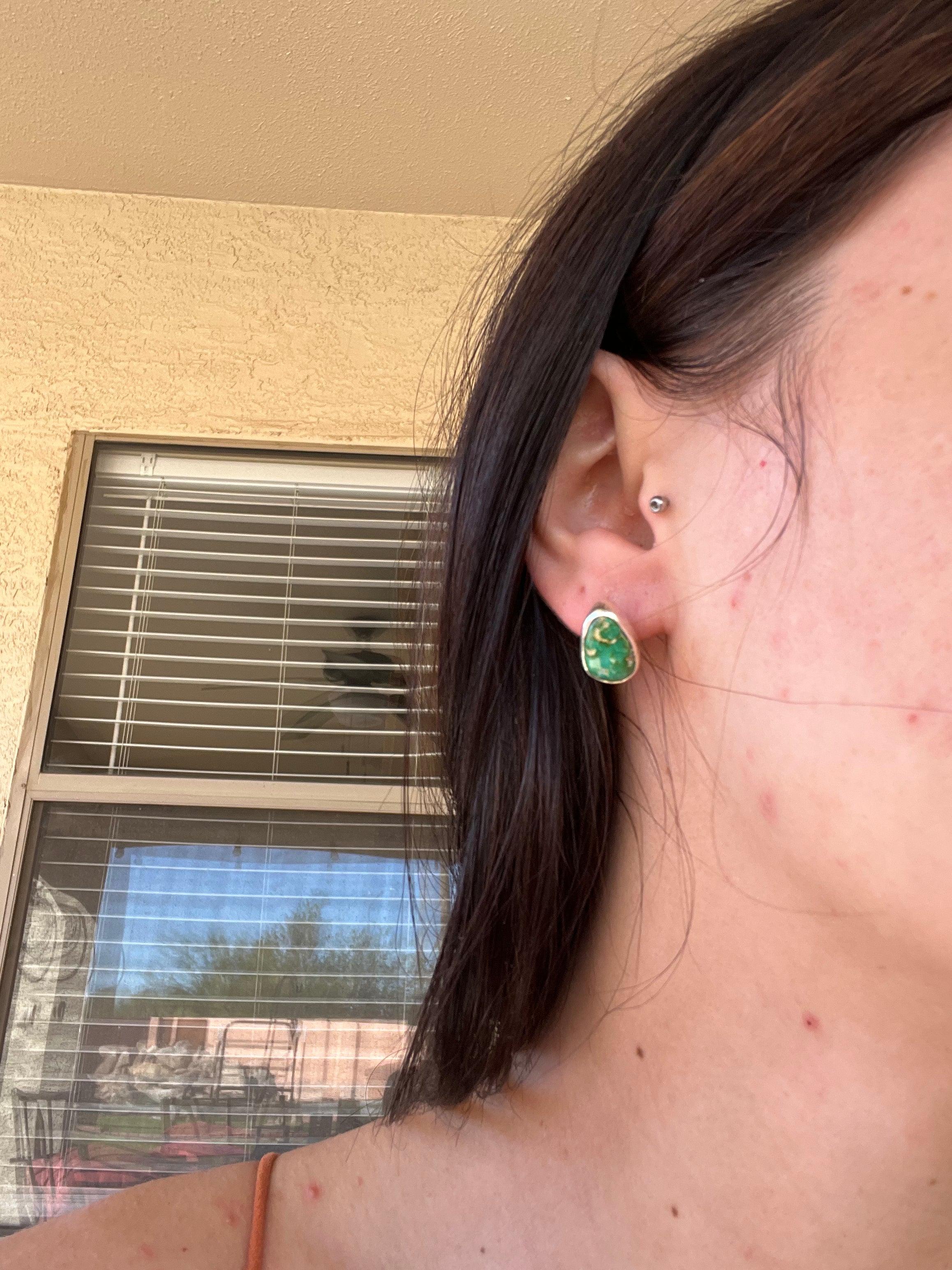 Navajo Made Sonoran Mountain & Sterling Silver Post Earrings