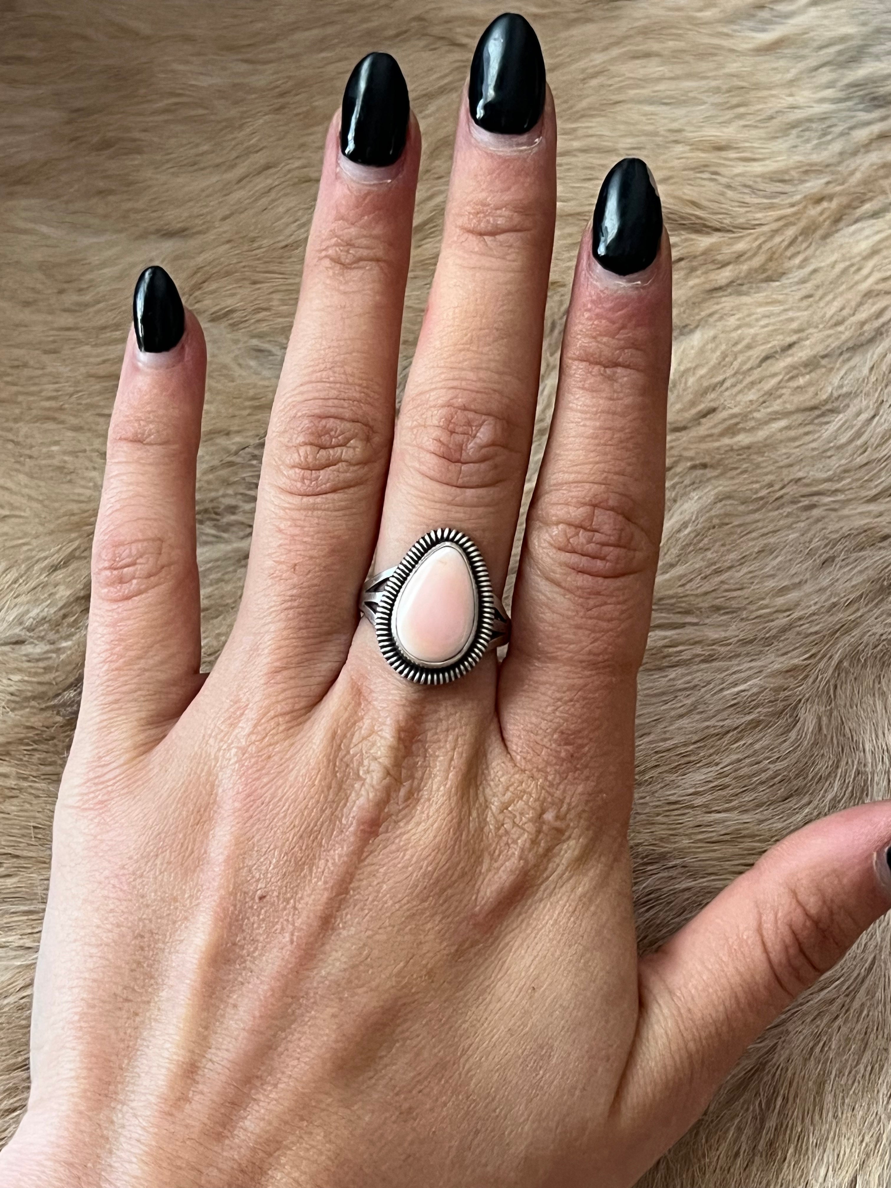 Navajo Made Pink Conch & Sterling Silver Ring