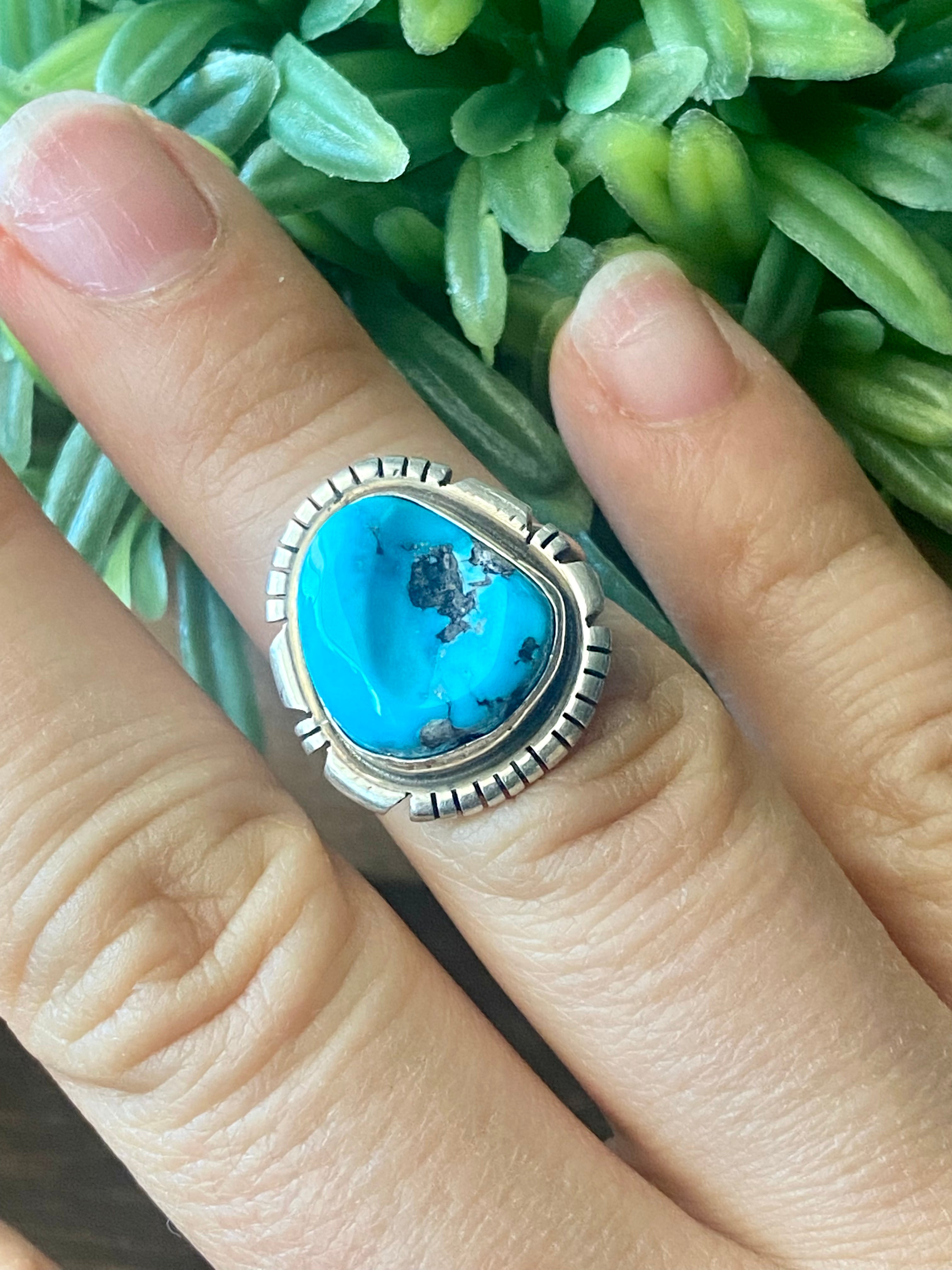 Eli Skeets Sleeping Beauty Turquoise & Sterling Silver Ring Size 5.75