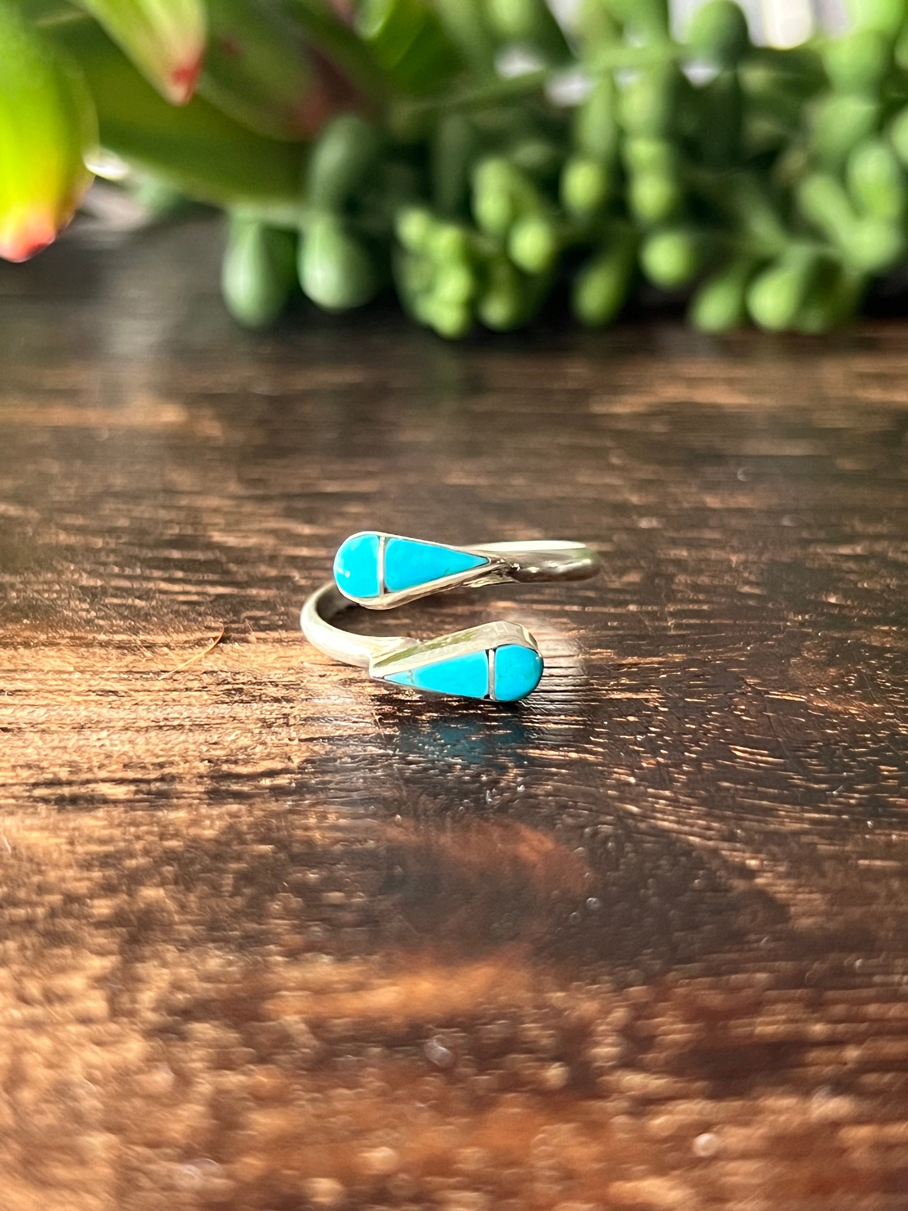 Zuni Made Sterling Silver Adjustable Inlay Ring