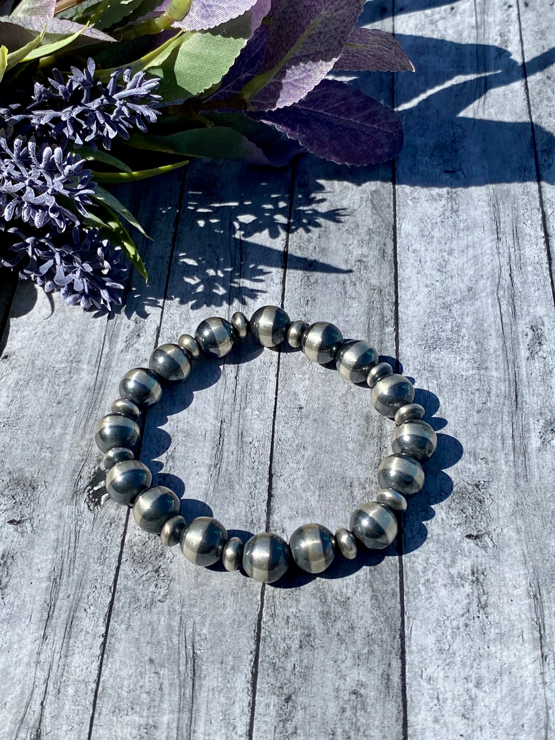 Navajo Strung Sterling Silver Graduated Pearl Adjustable Bracelet