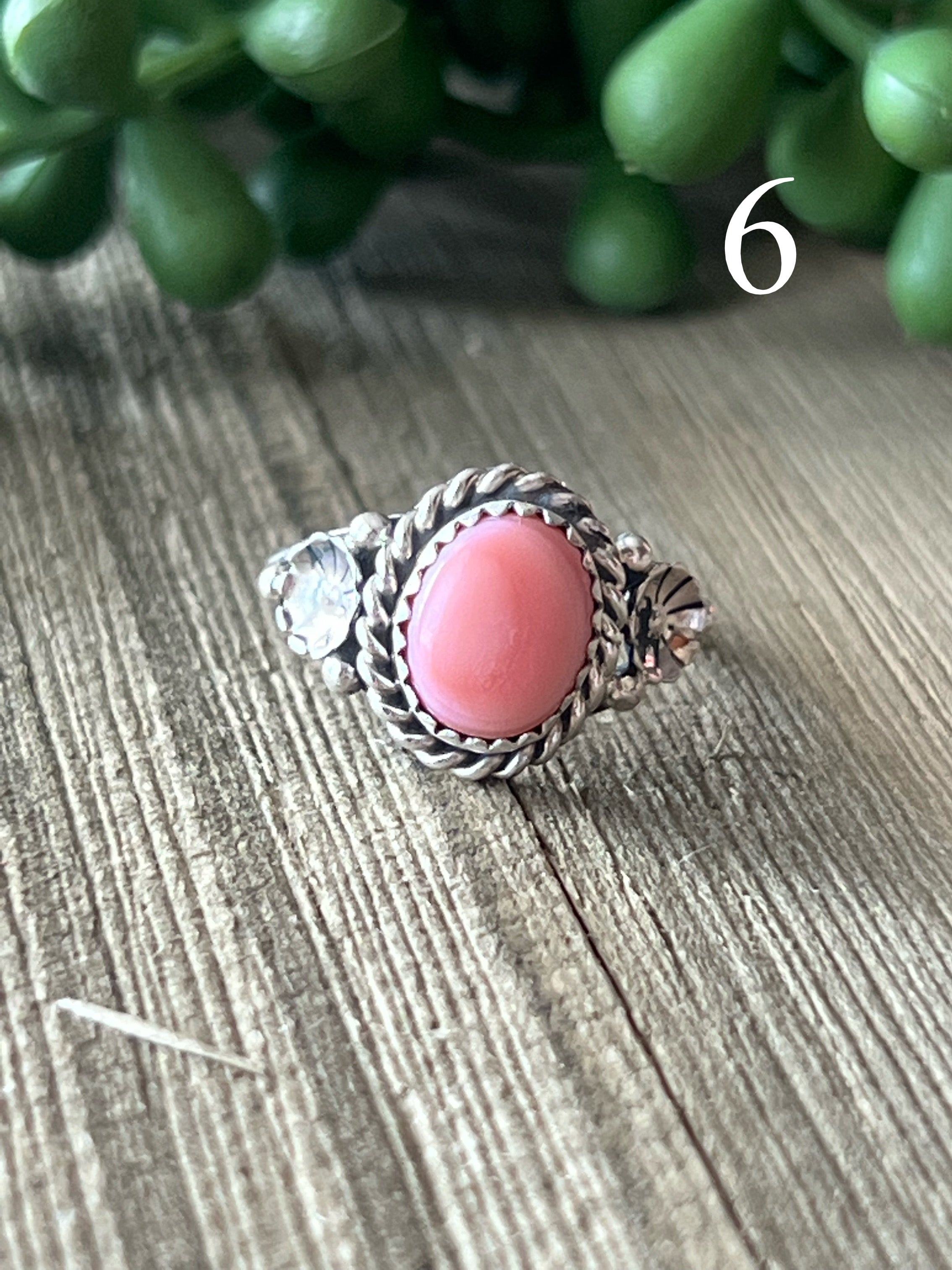 Navajo Made Pink Conch & Sterling Silver Ring