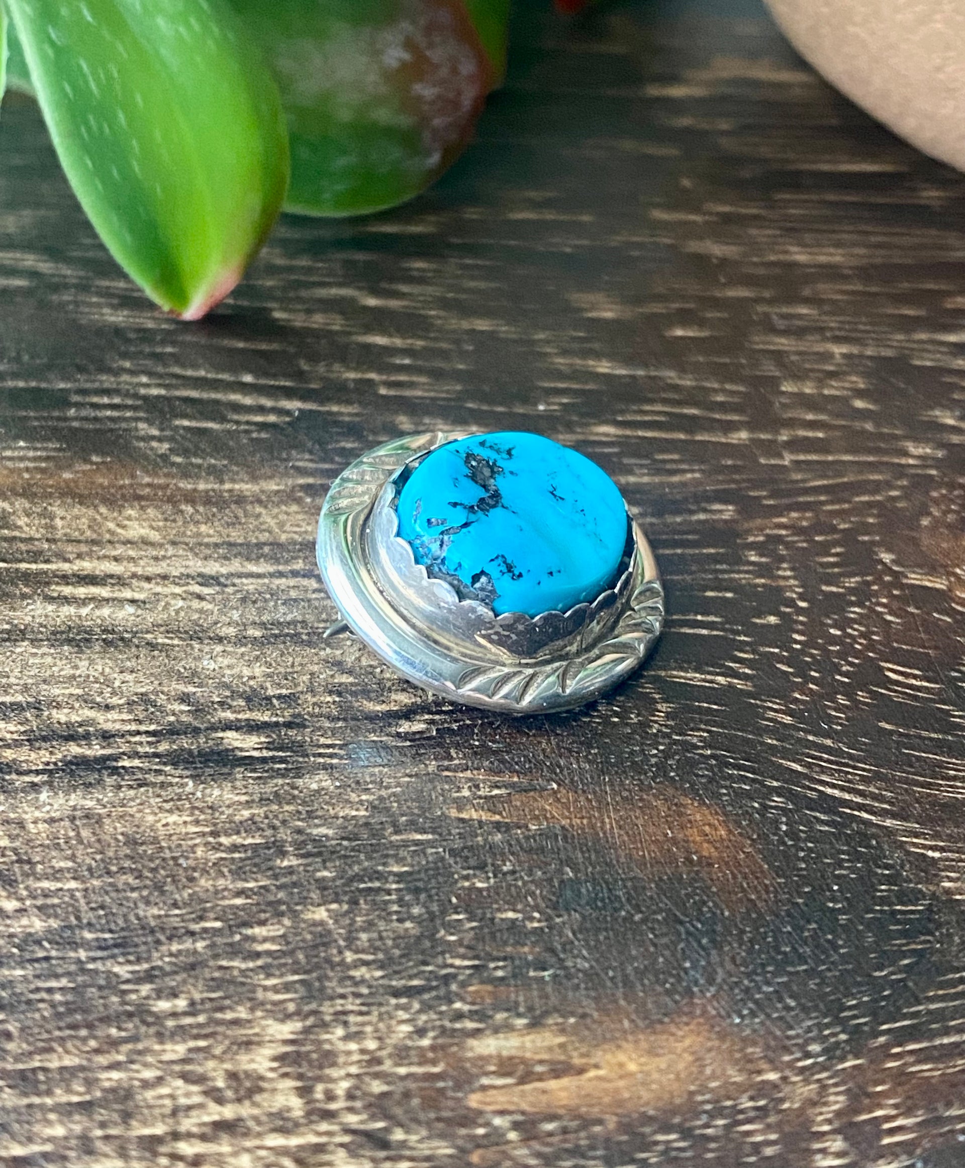 Navajo Made Sleeping Beauty Turquoise & Sterling Silver Pin