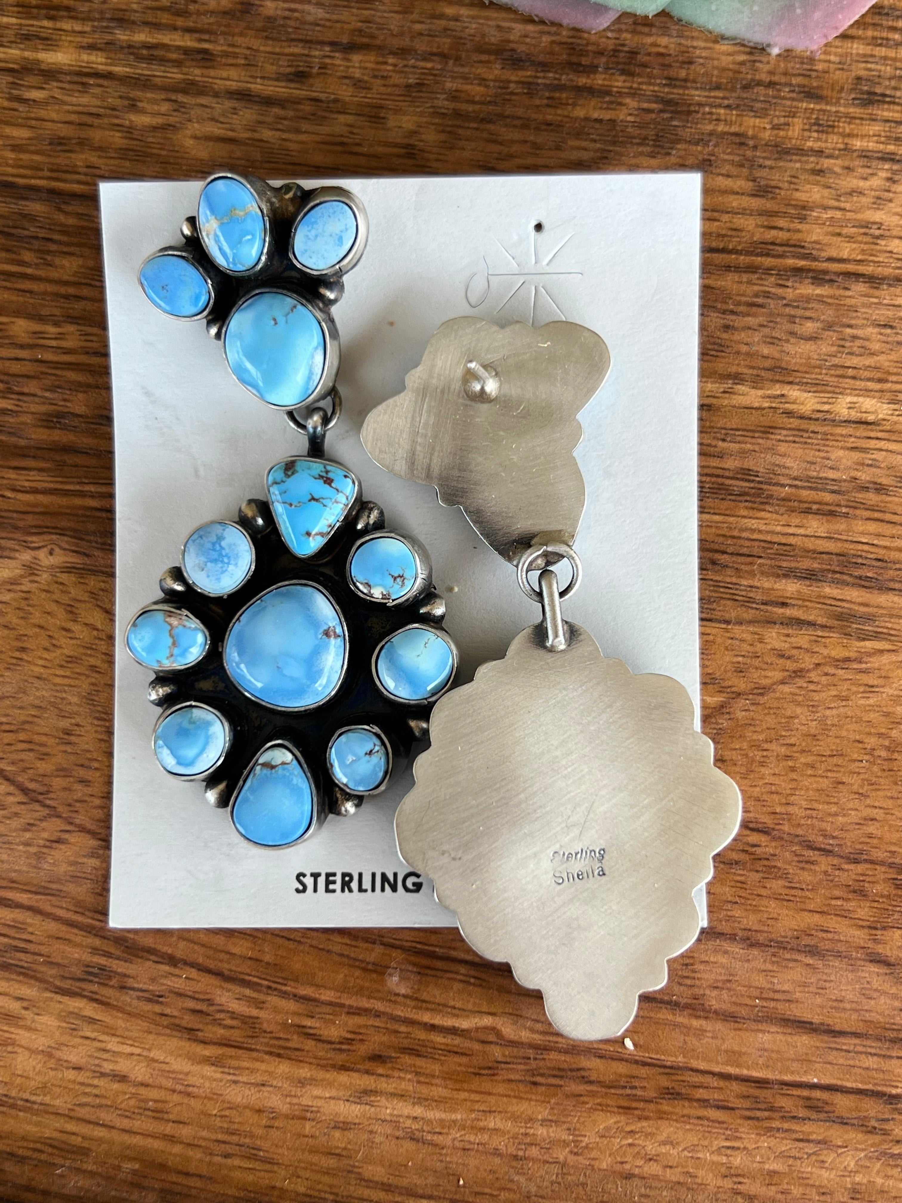 Shelia Becenti Golden Hill Turquoise & Sterling Silver Post Dangle Earrings