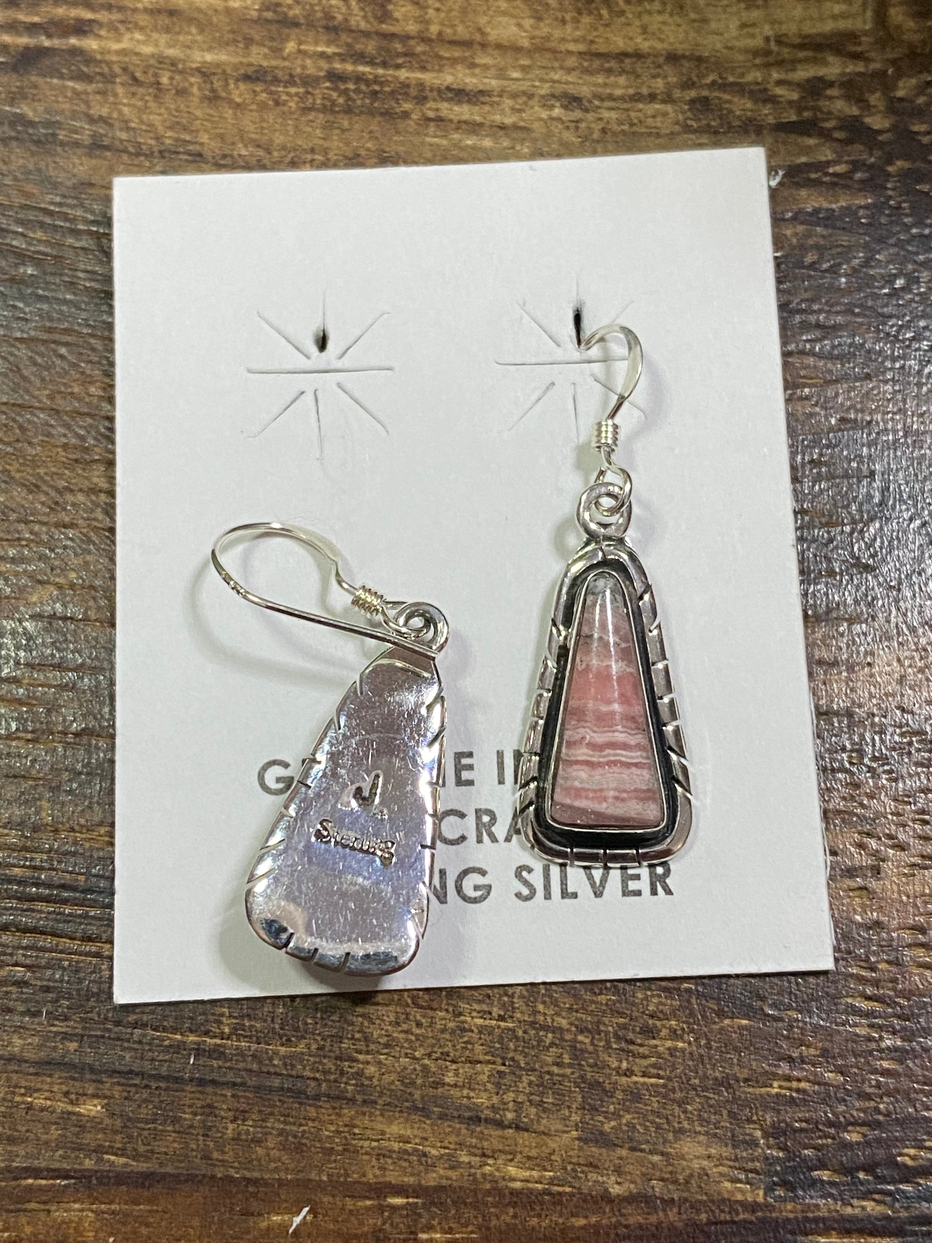 Navajo Made Rhodochrosite & Sterling Silver Dangle Earrings