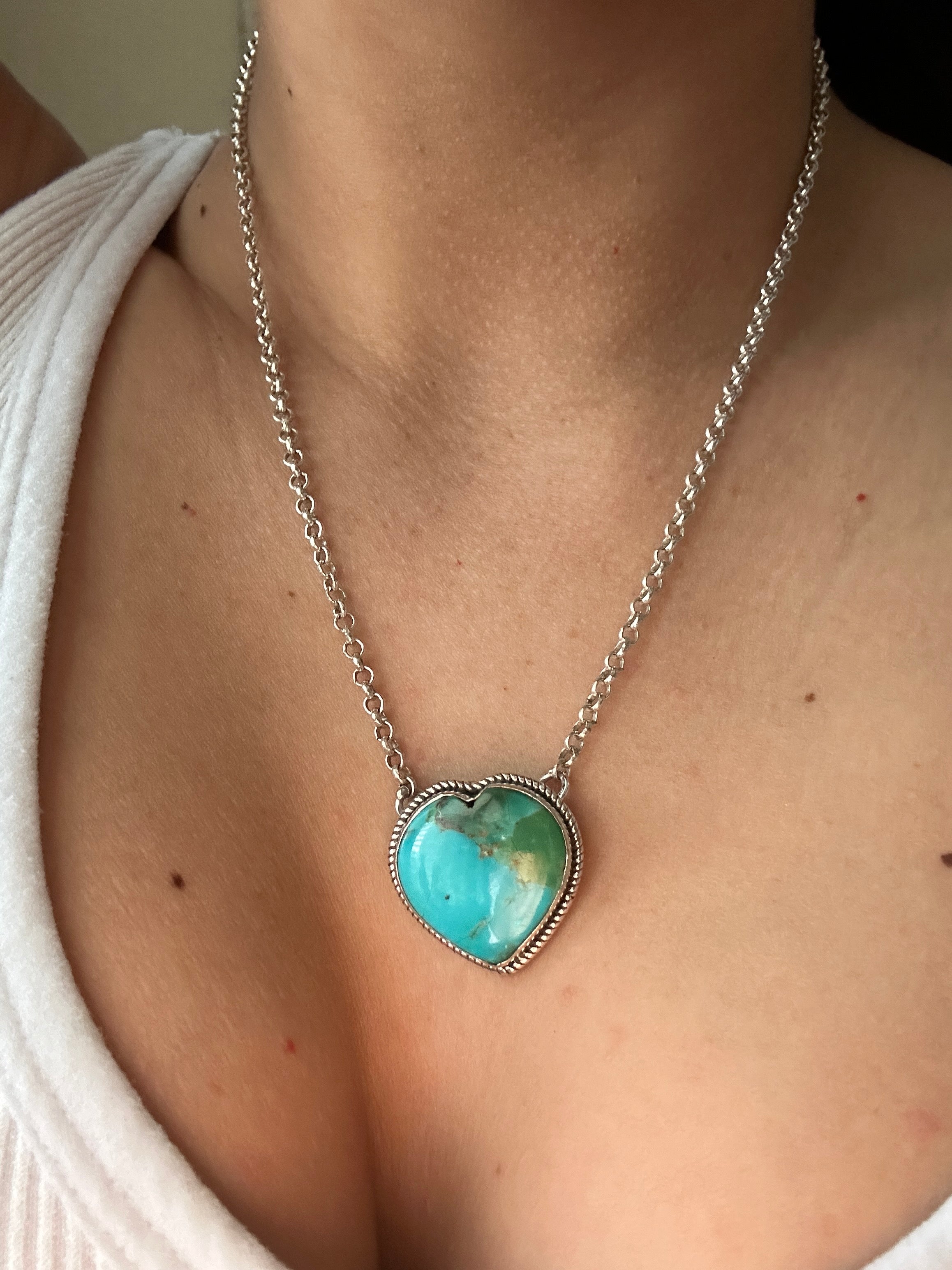 Southwest Made Turquoise & Sterling Silver Heart Necklace