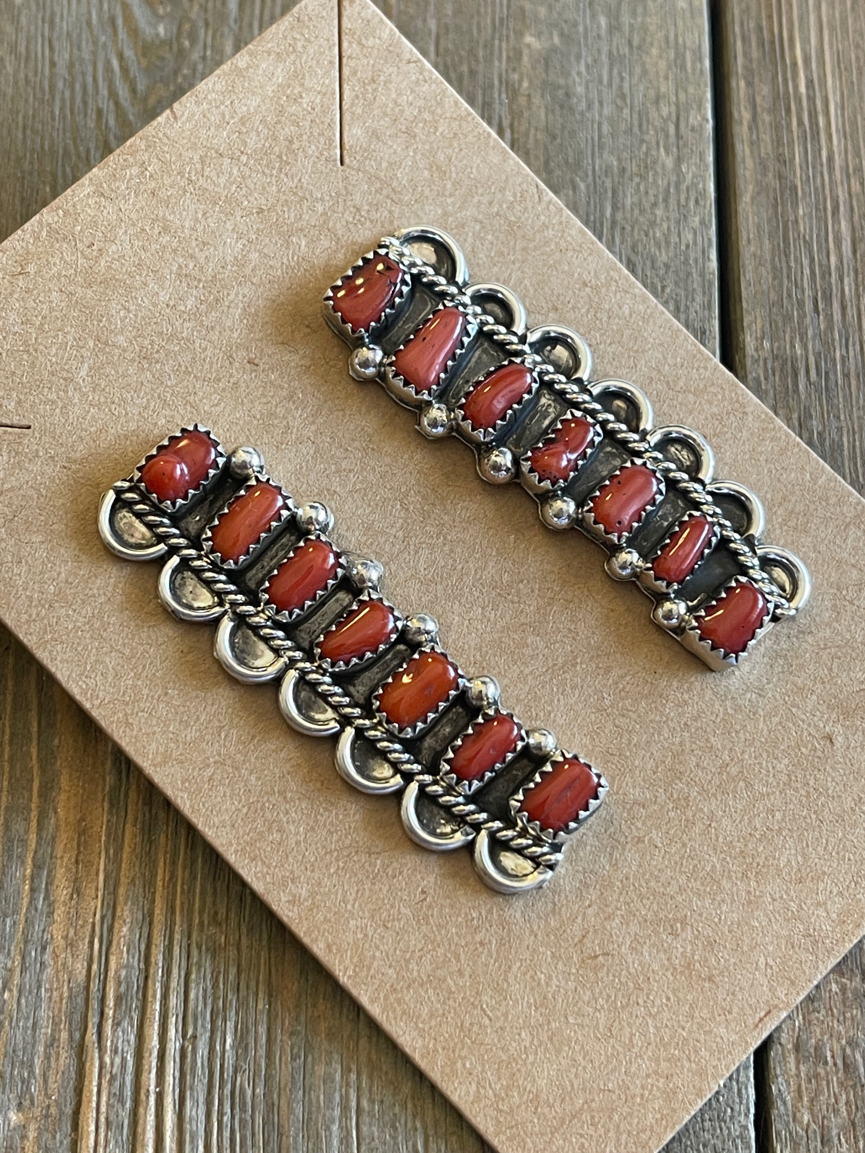 Navajo Coral & Sterling Silver Post Dangles