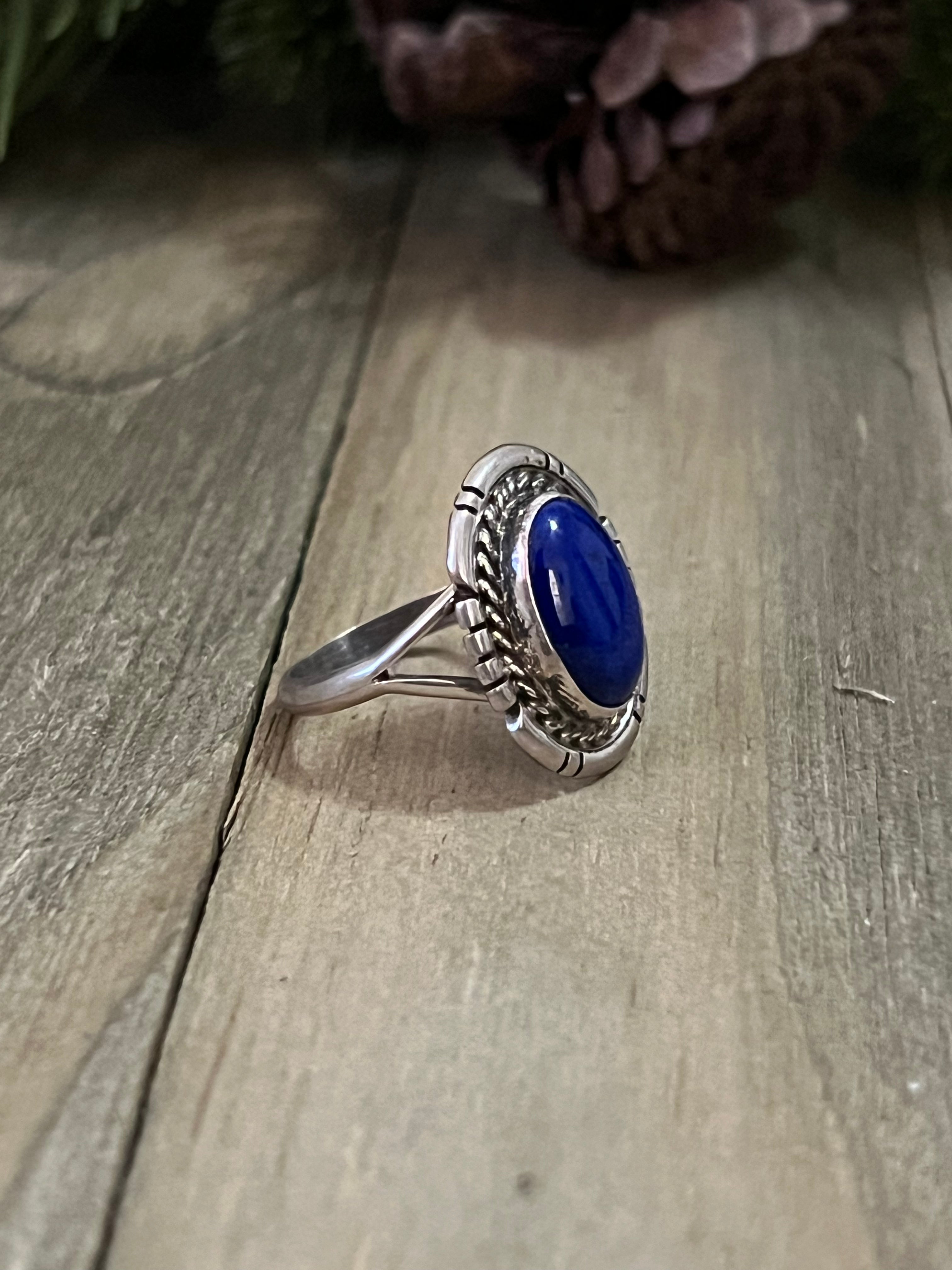 Navajo Made Lapis & Sterling Silver Ring Size 8.25