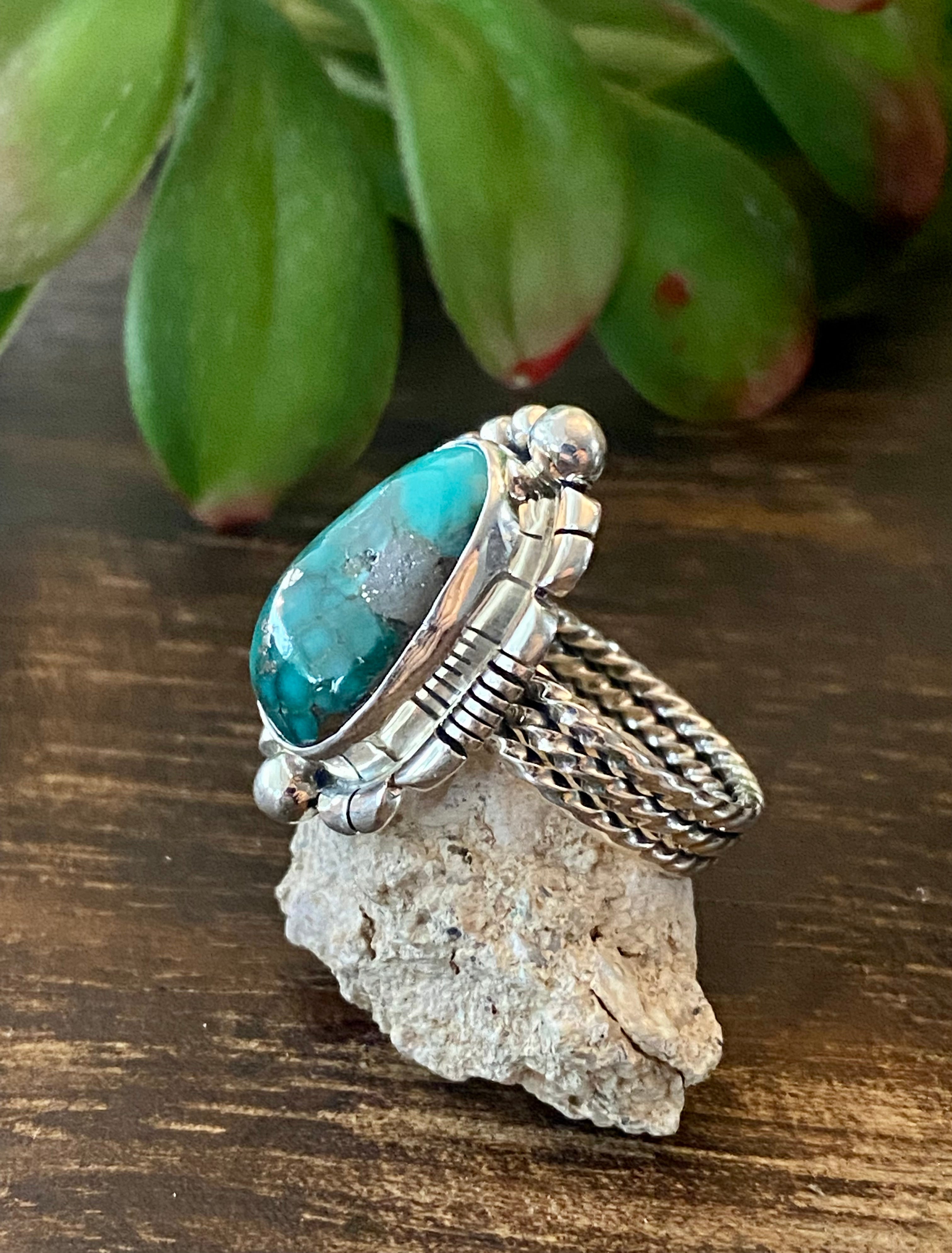 Larry Kay Kingman Turquoise & Sterling Silver Ring Size 6.5