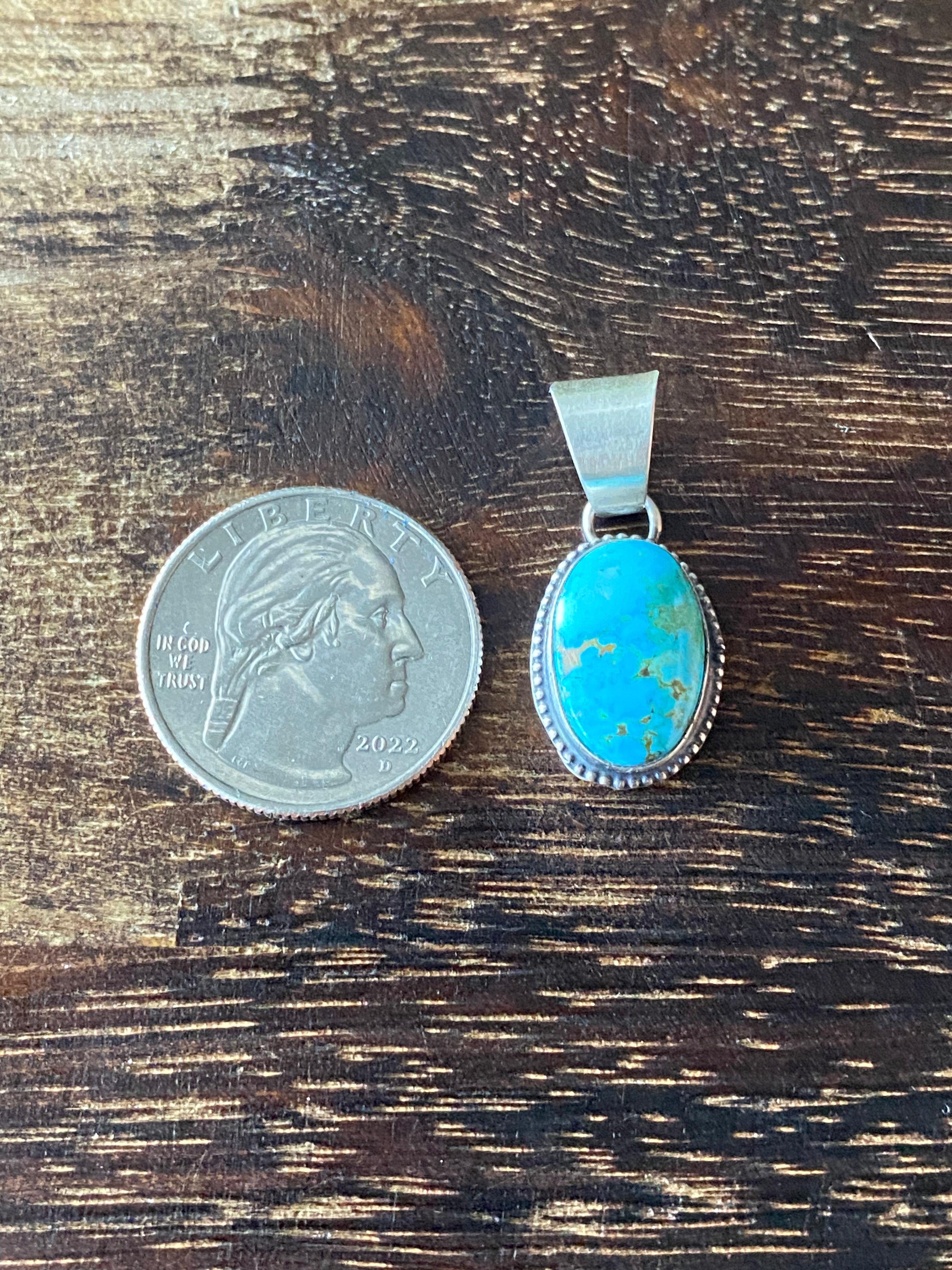Navajo Made High Grade Kingman Turquoise & Sterling Silver Pendant