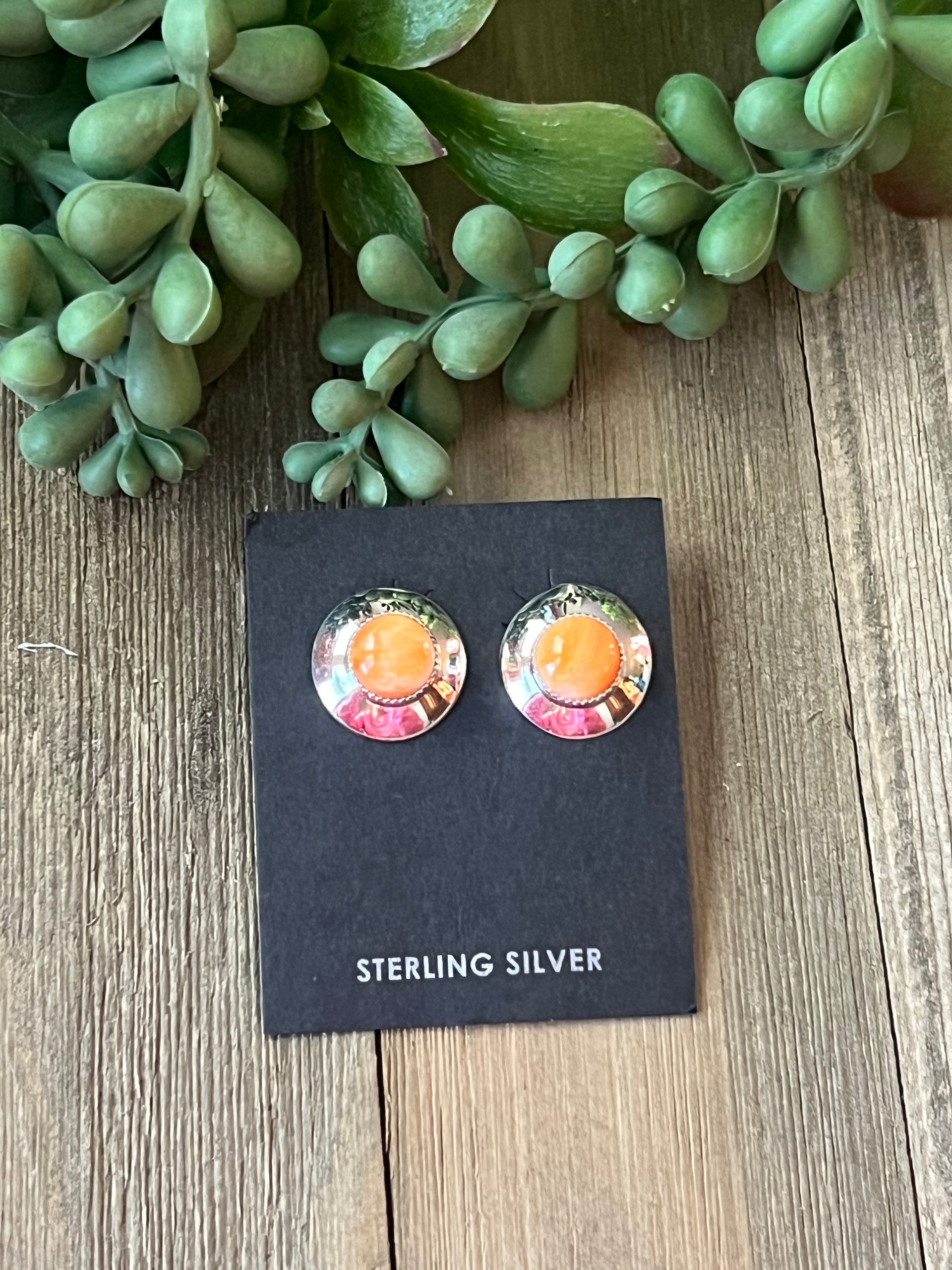 Navajo Made Spiny Oyster & Sterling Silver Post Earrings