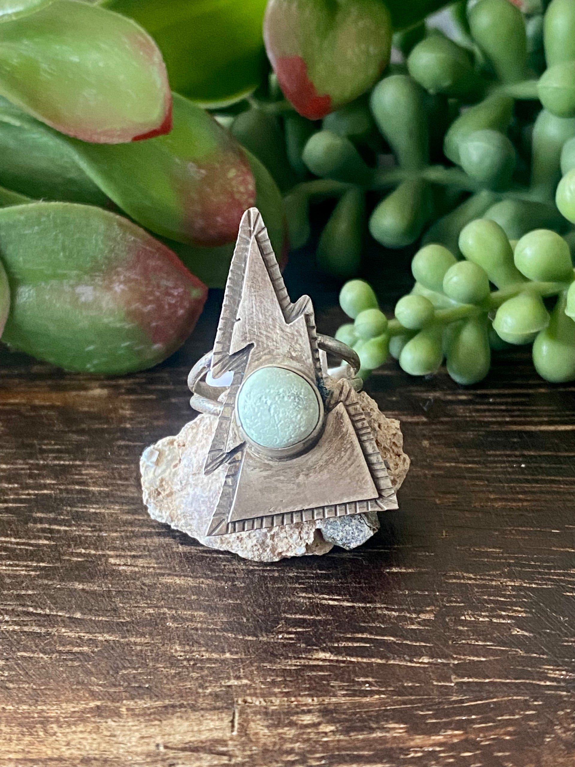 Scott Skeets Dry Creek Turquoise & Sterling Silver Lightning Bolt Ring Size 6