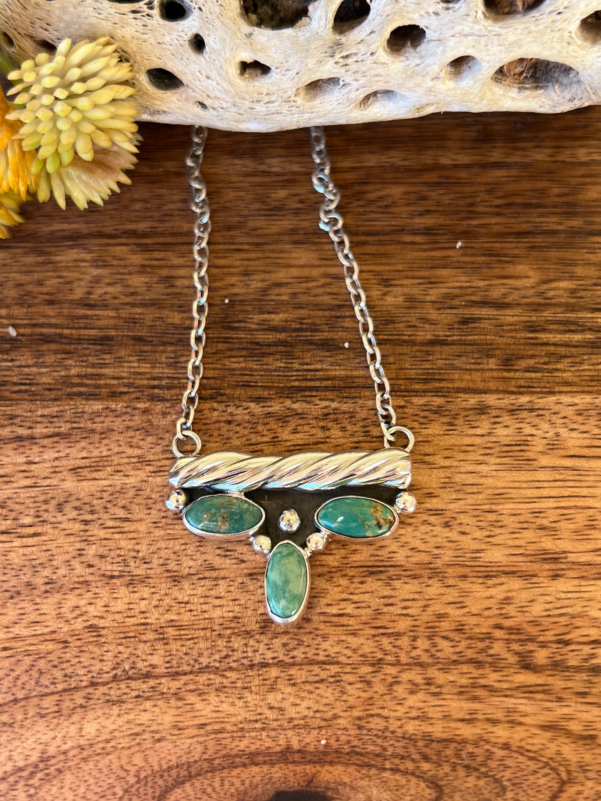 Navajo Made Kingman Turquoise & Sterling Silver Necklace