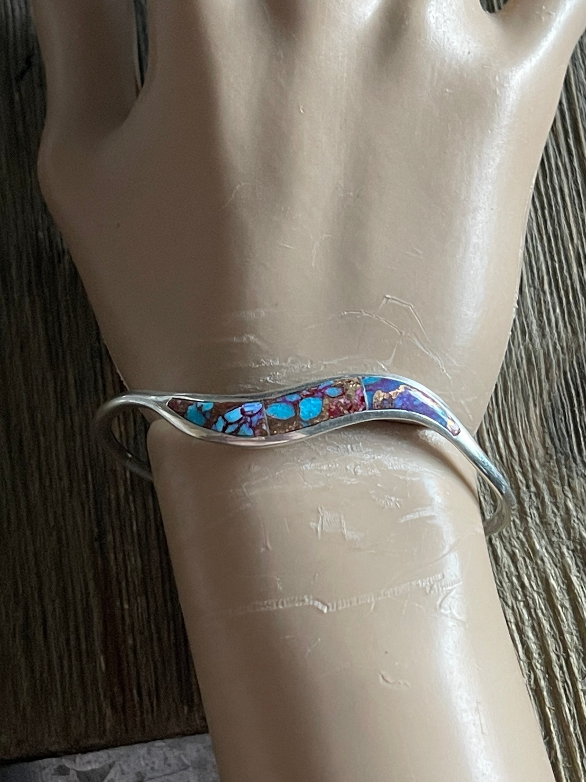 Navajo Pink Mohave Turquoise & Sterling Silver Cuff Bracelet