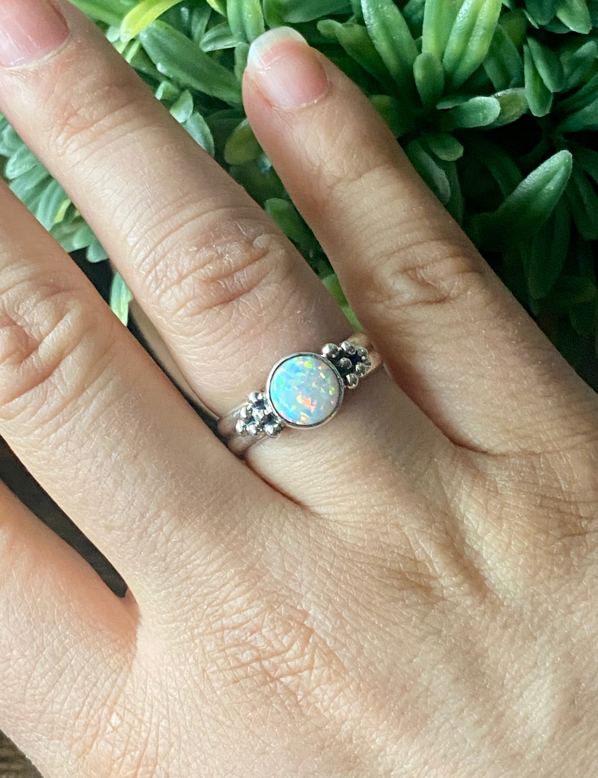 Isabelle Yazzie White Opal (Man-Made) & Sterling Silver Ring Size 5.75