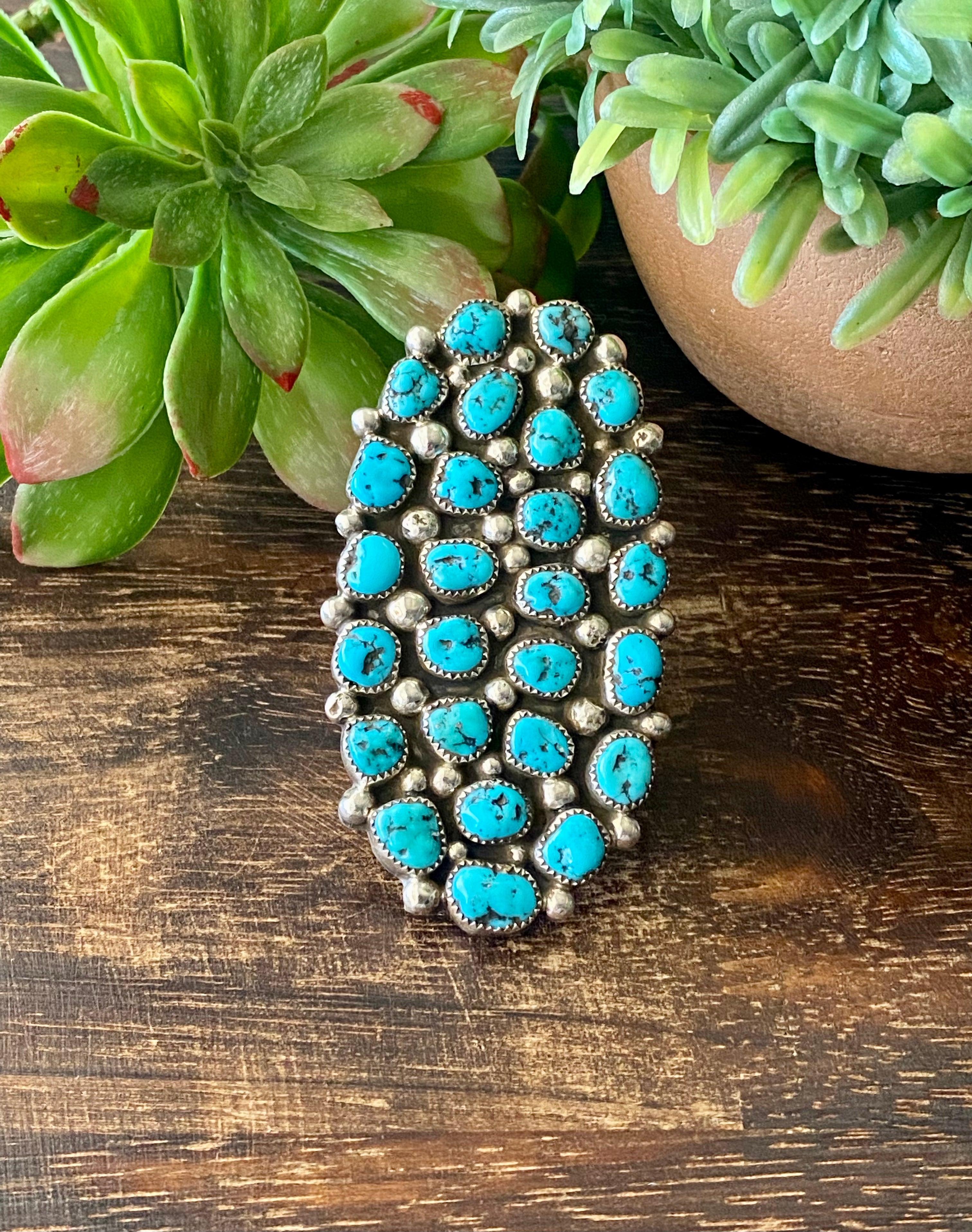 Darlene Begay Kingman Turquoise & Sterling Silver Ring Size 11