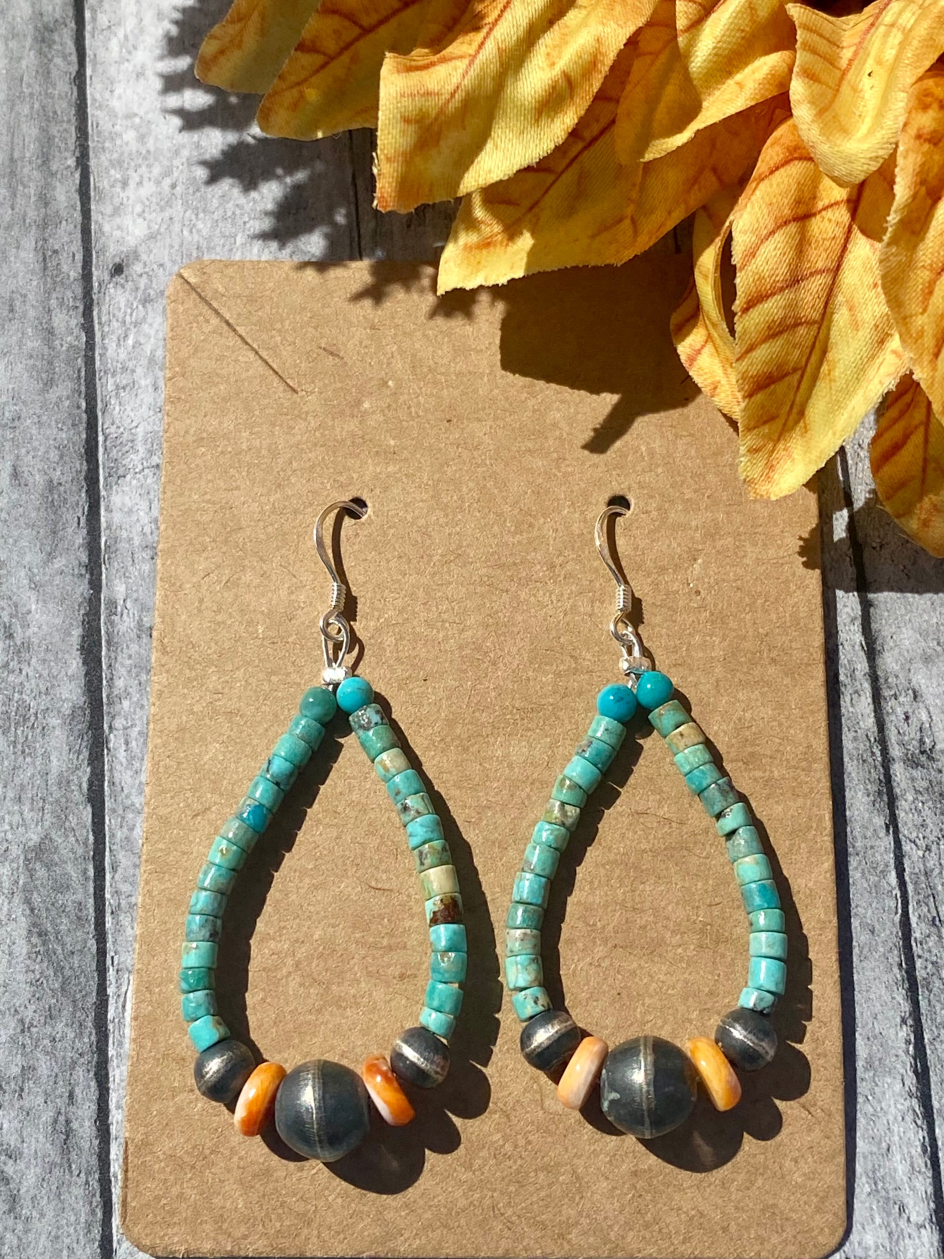 Navajo Made Multi Stone & Sterling Silver Pearl Dangle Earrings