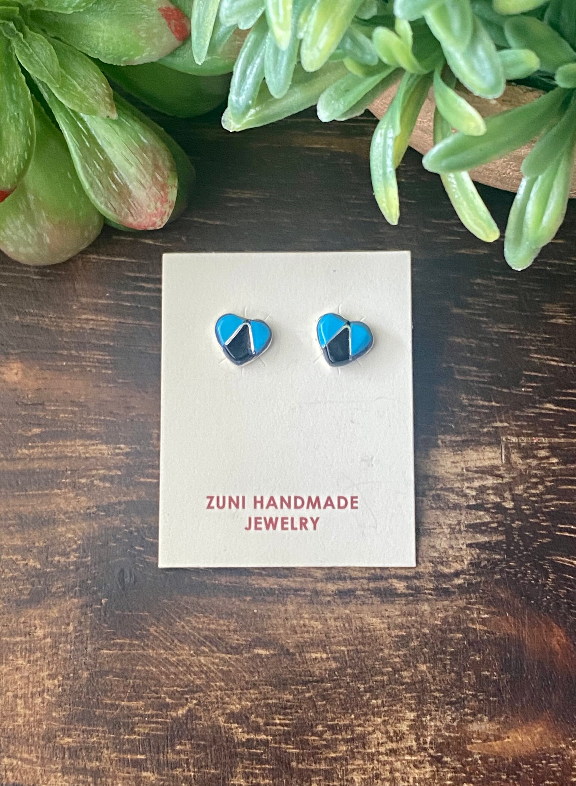 Karen Lalio Multi Stone & Sterling Silver Inlay Heart Post Earrings