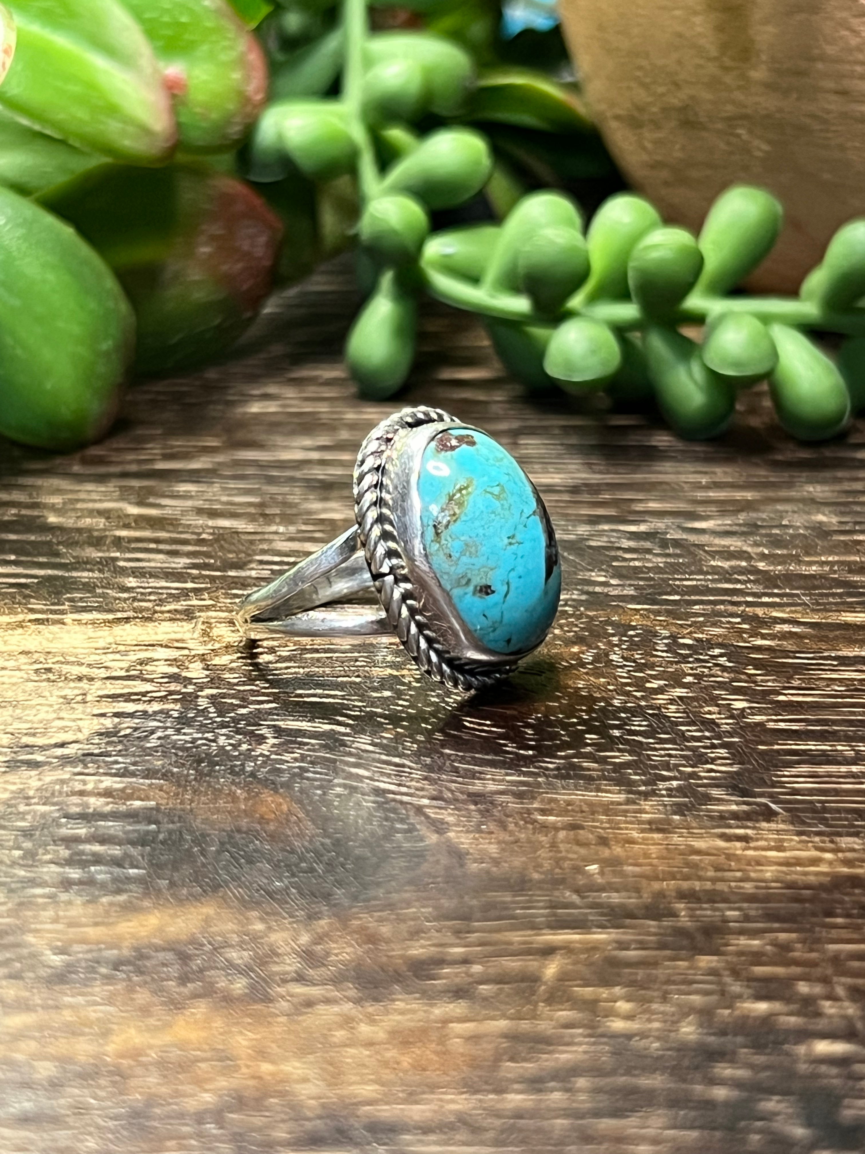 Eli Skeets Kingman Turquoise & Sterling Silver Ring Size 7.25